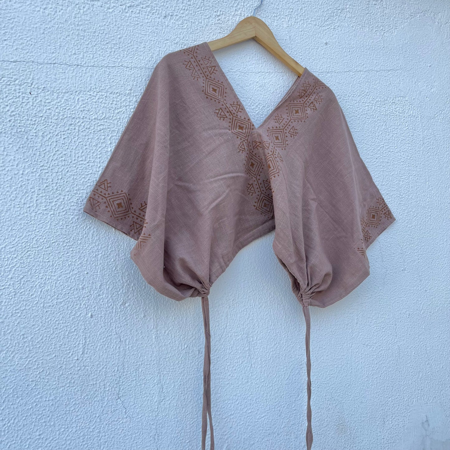 Zyra V-Neck Cotton Top - Light Sand