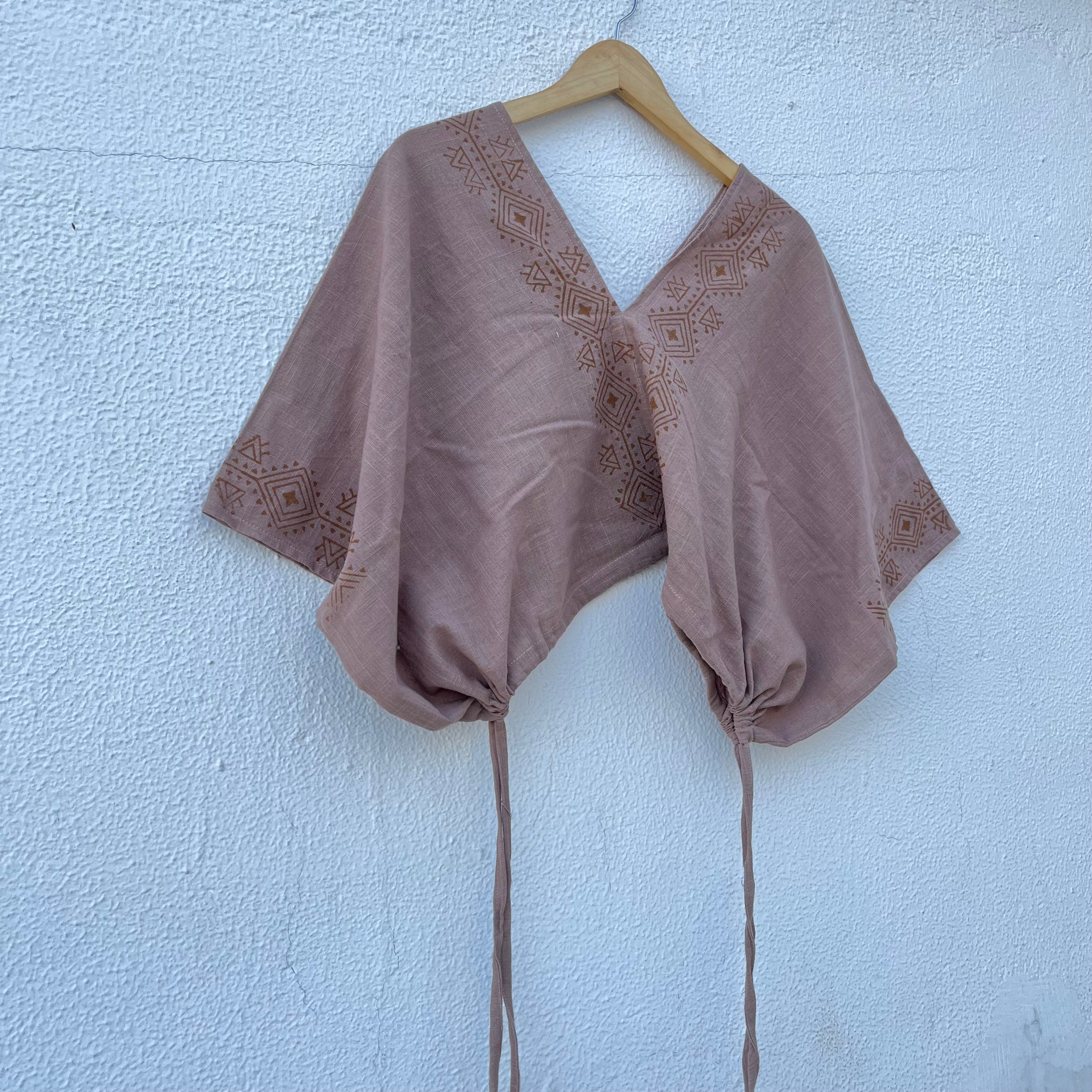 Zyra V-Neck Cotton Top - Light Sand