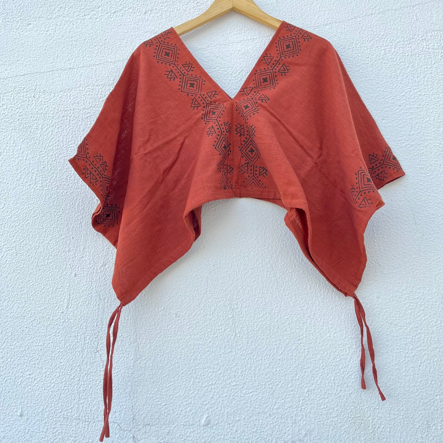 Zyra V-Neck Cotton Top - Rust Orange