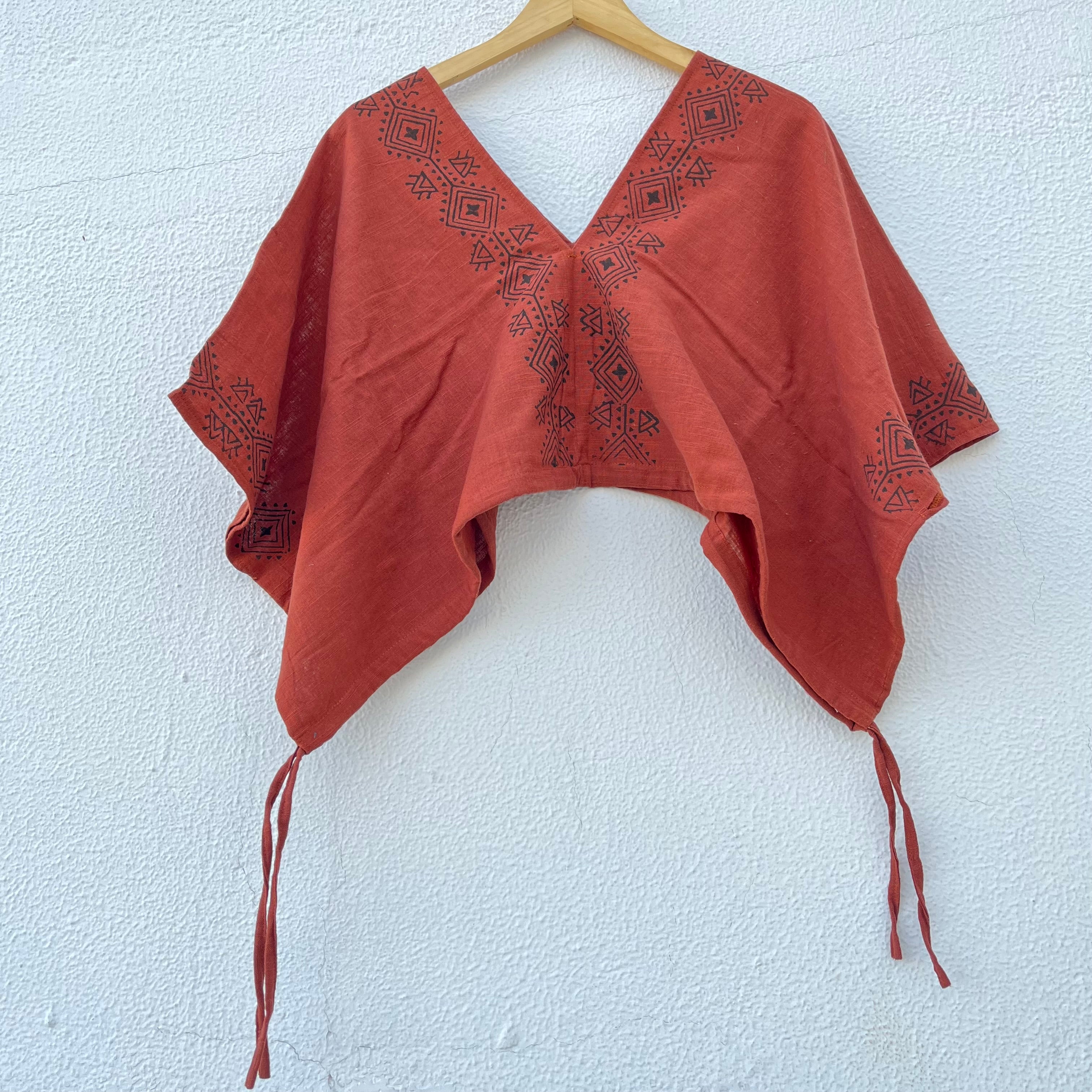 Zyra V-Neck Cotton Top - Rust Orange