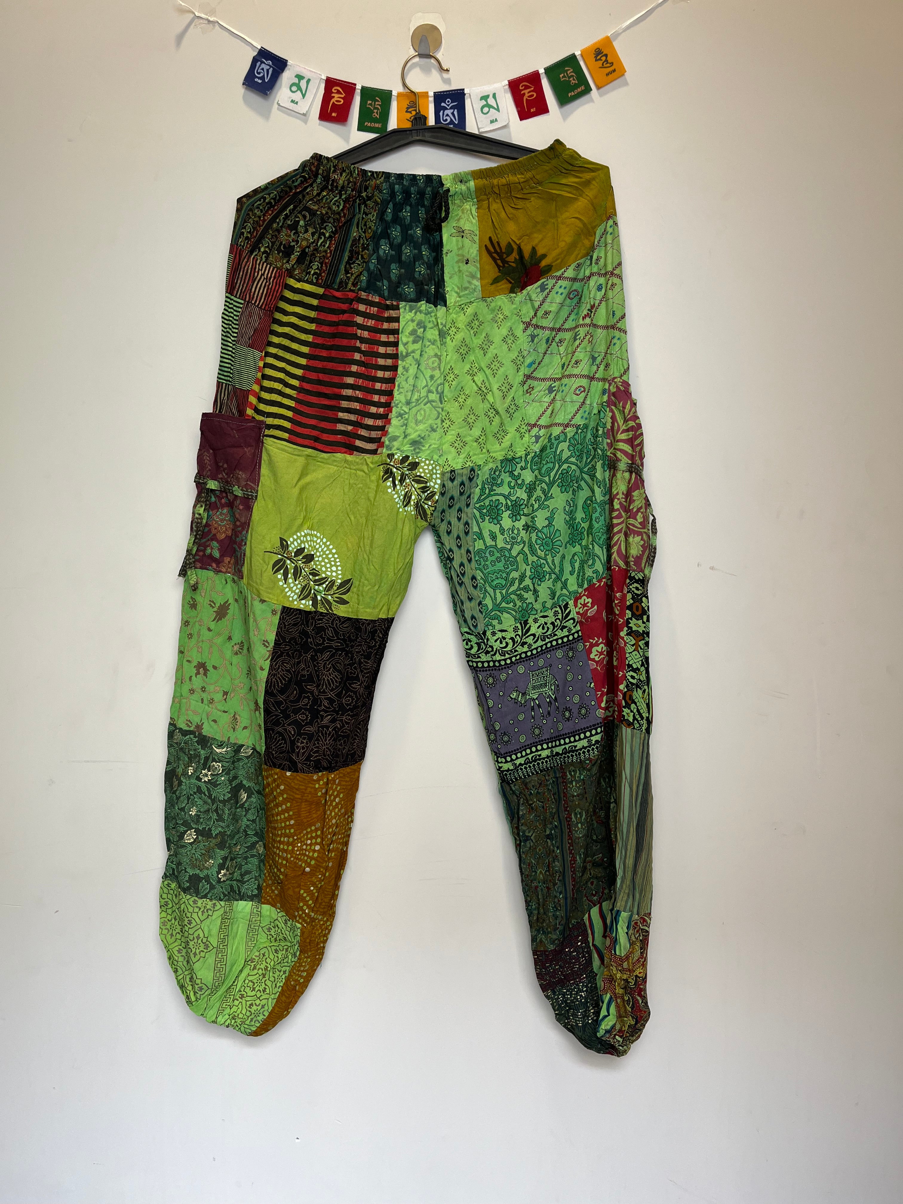 Cotton Patchwork Pants - Green