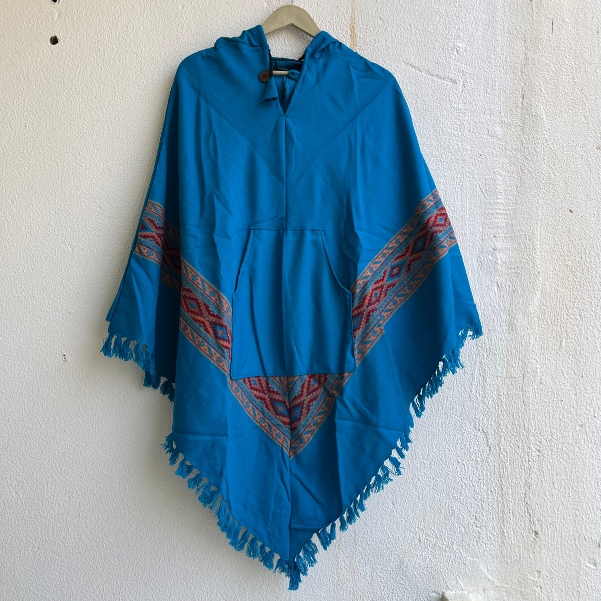 Woollen Pahadi Poncho - Sea Blue