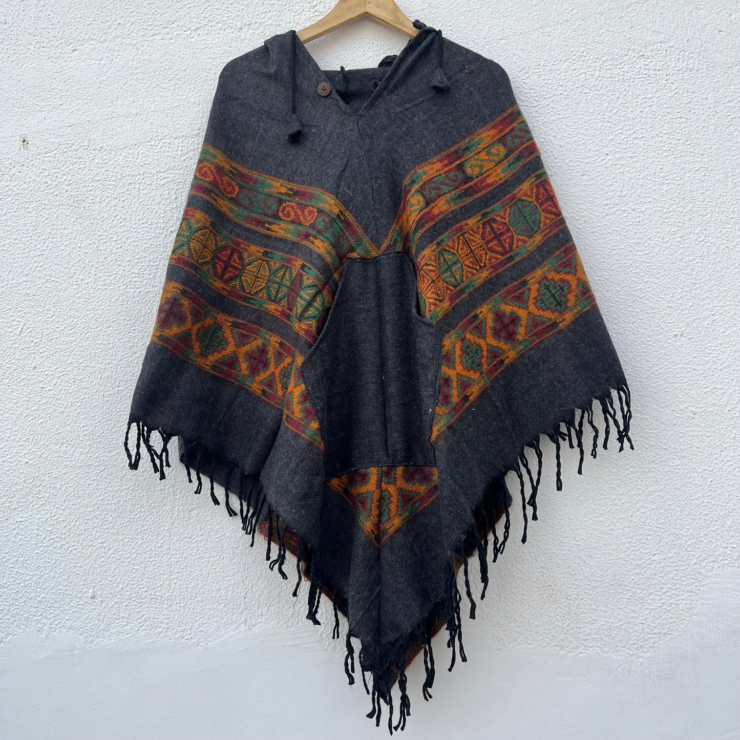 Pahadi Poncho 3 Patti with Hood - Charcoal