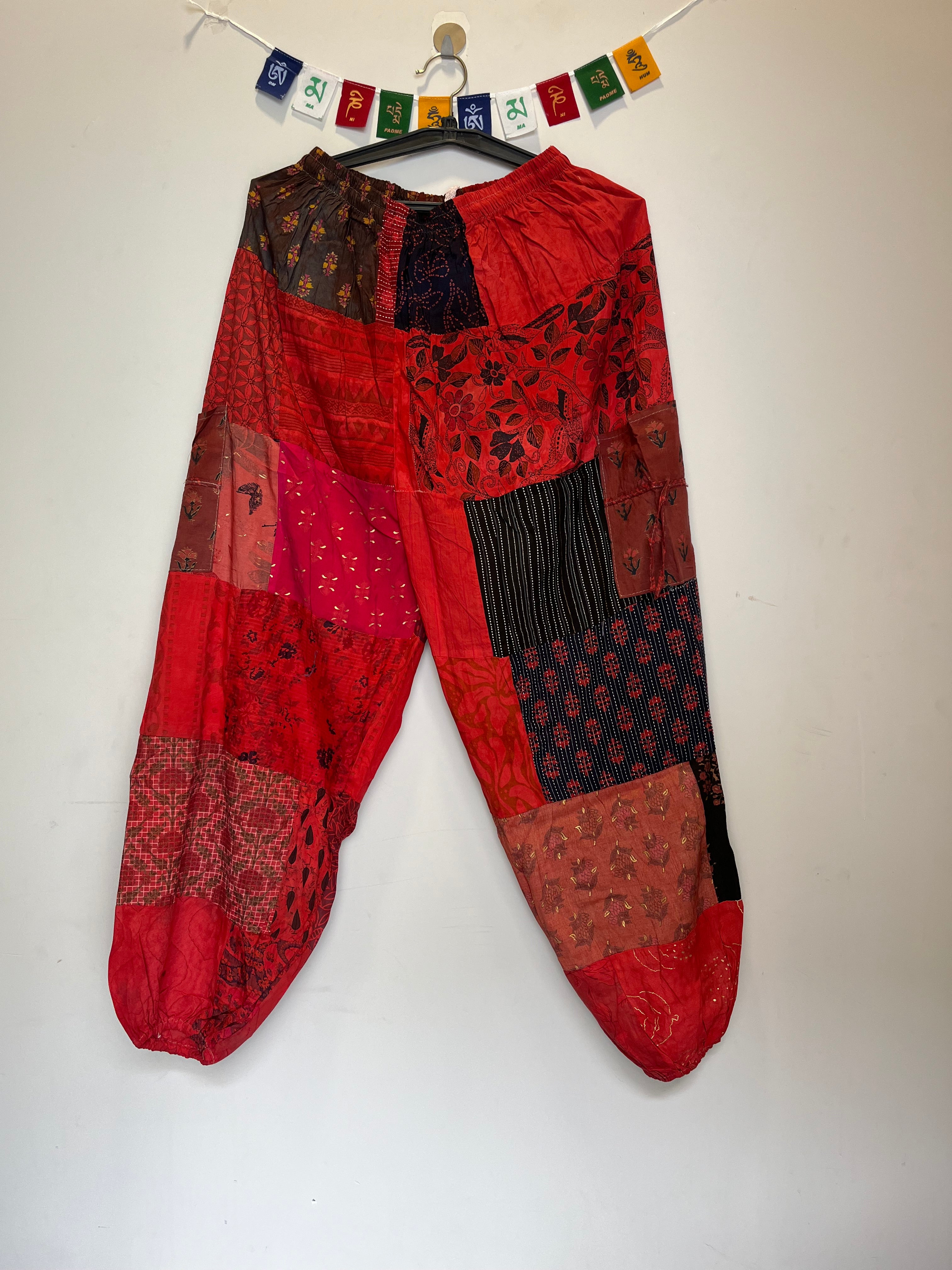 Cotton Patchwork Pants - Red