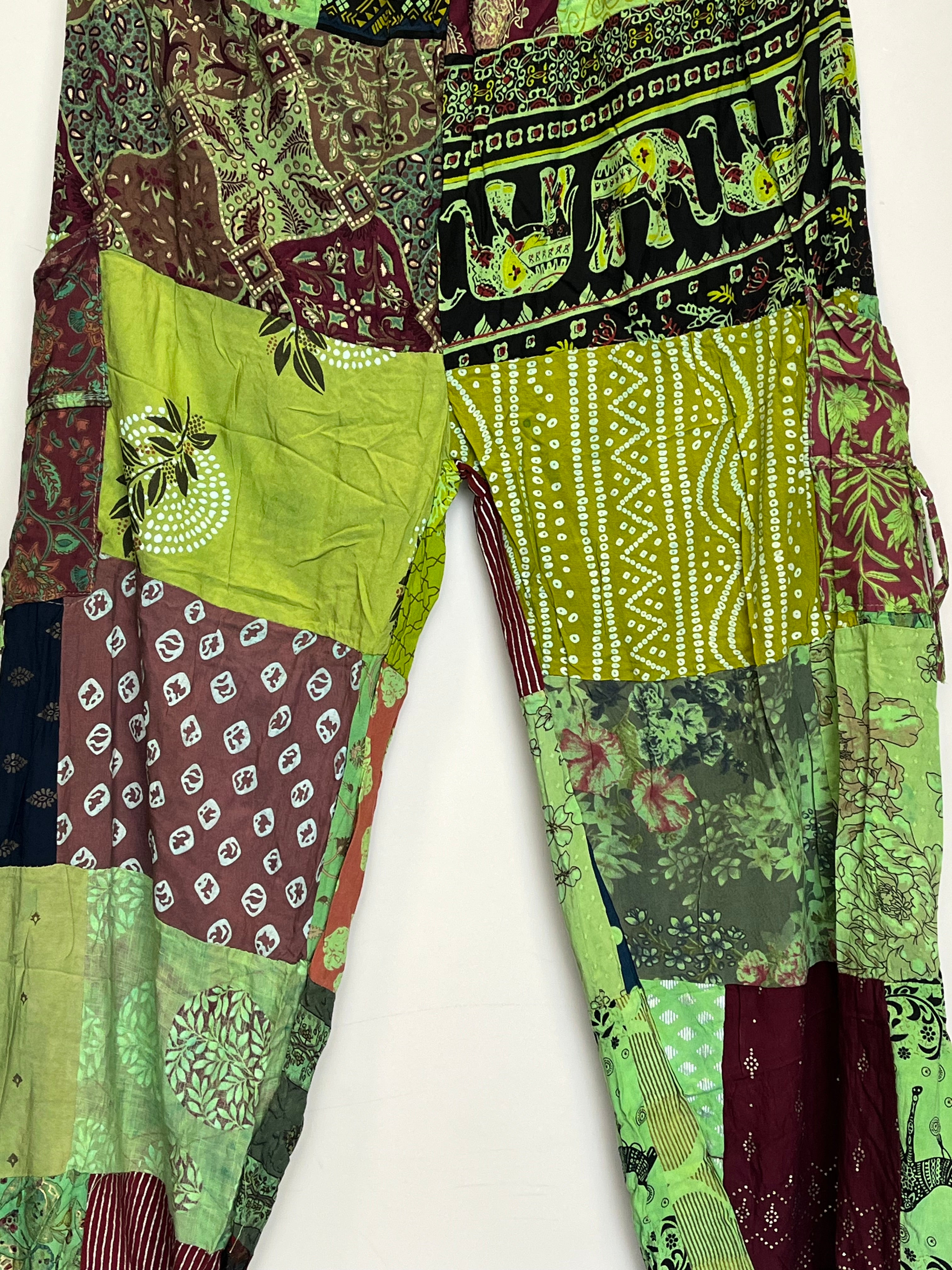 Cotton Patchwork Pants - Green