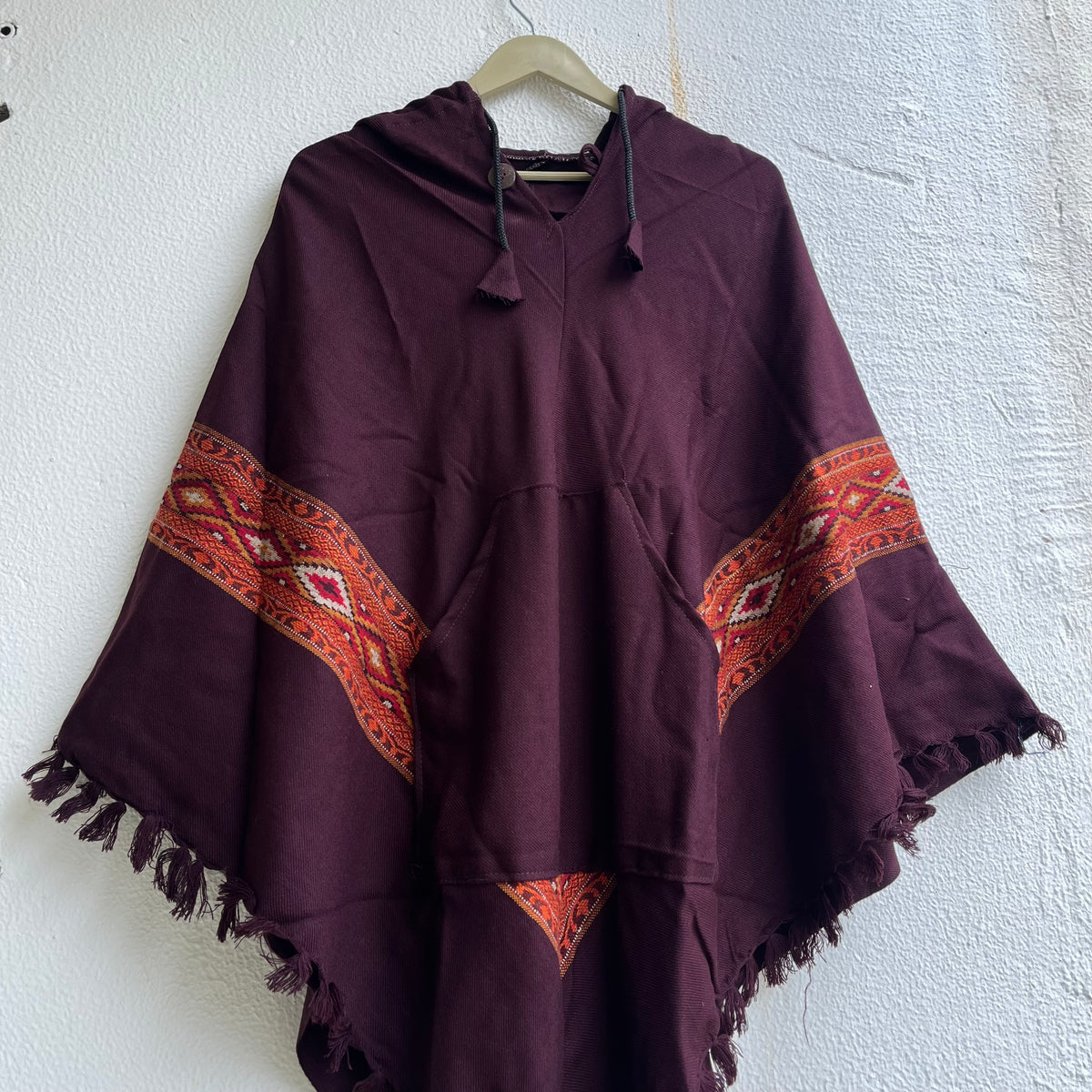 Woollen Pahadi Poncho - Wine