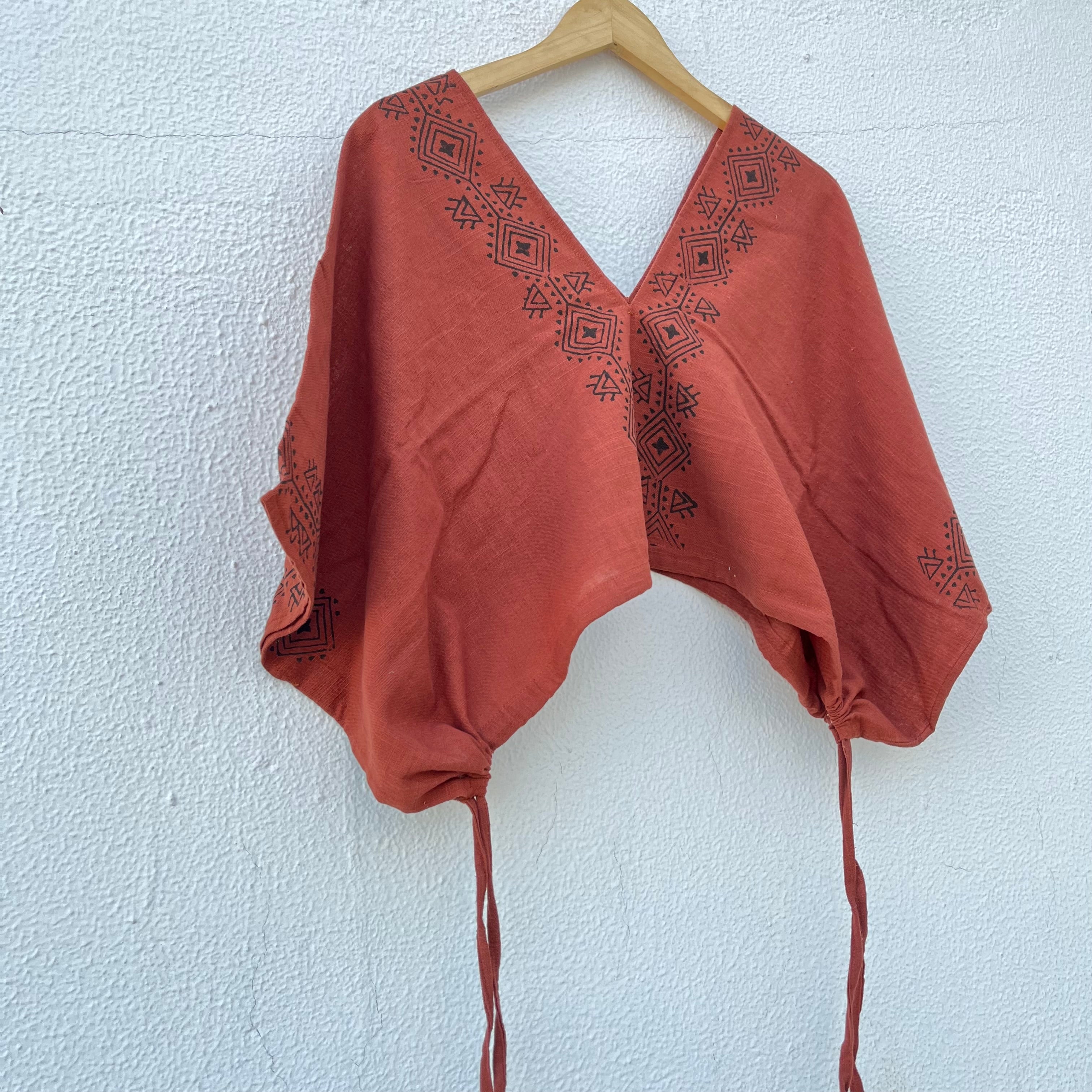 Zyra V-Neck Cotton Top - Rust Orange