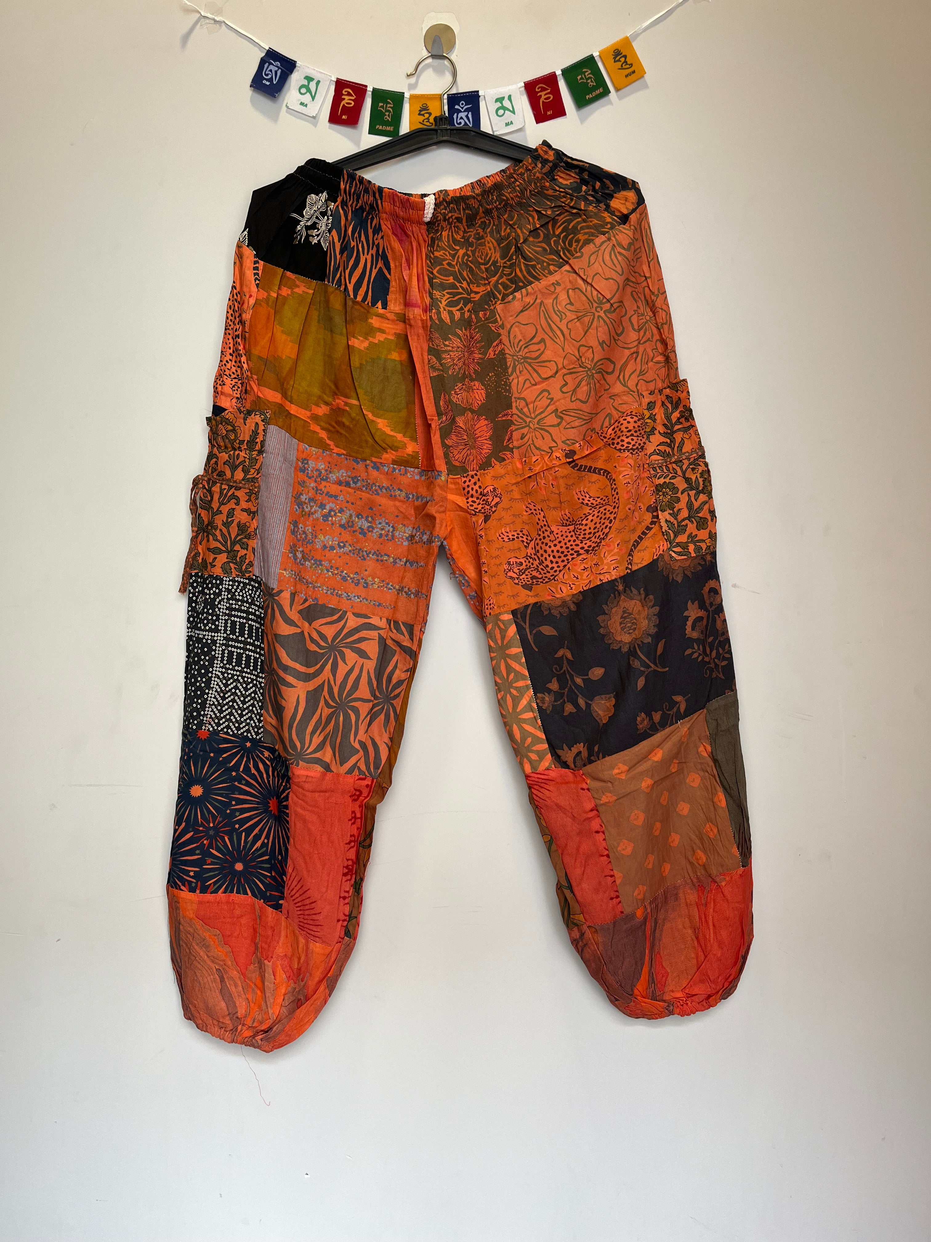 Cotton Patchwork Pants - Orange