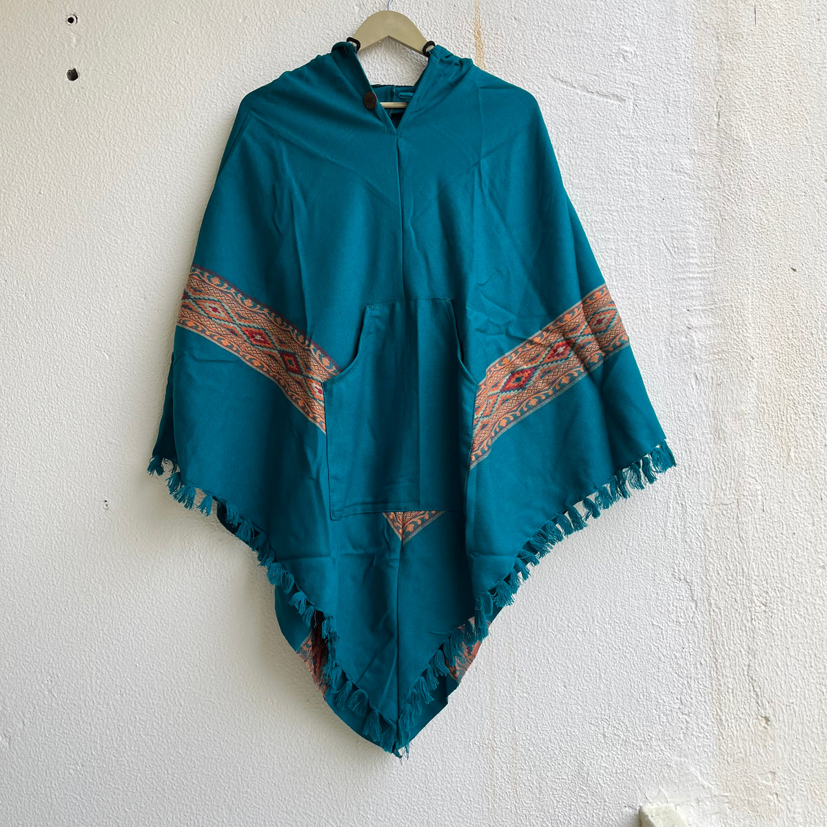 Woollen Pahadi Poncho - Firozi