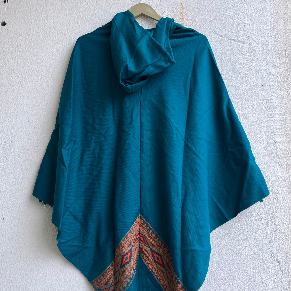 Woollen Pahadi Poncho - Firozi