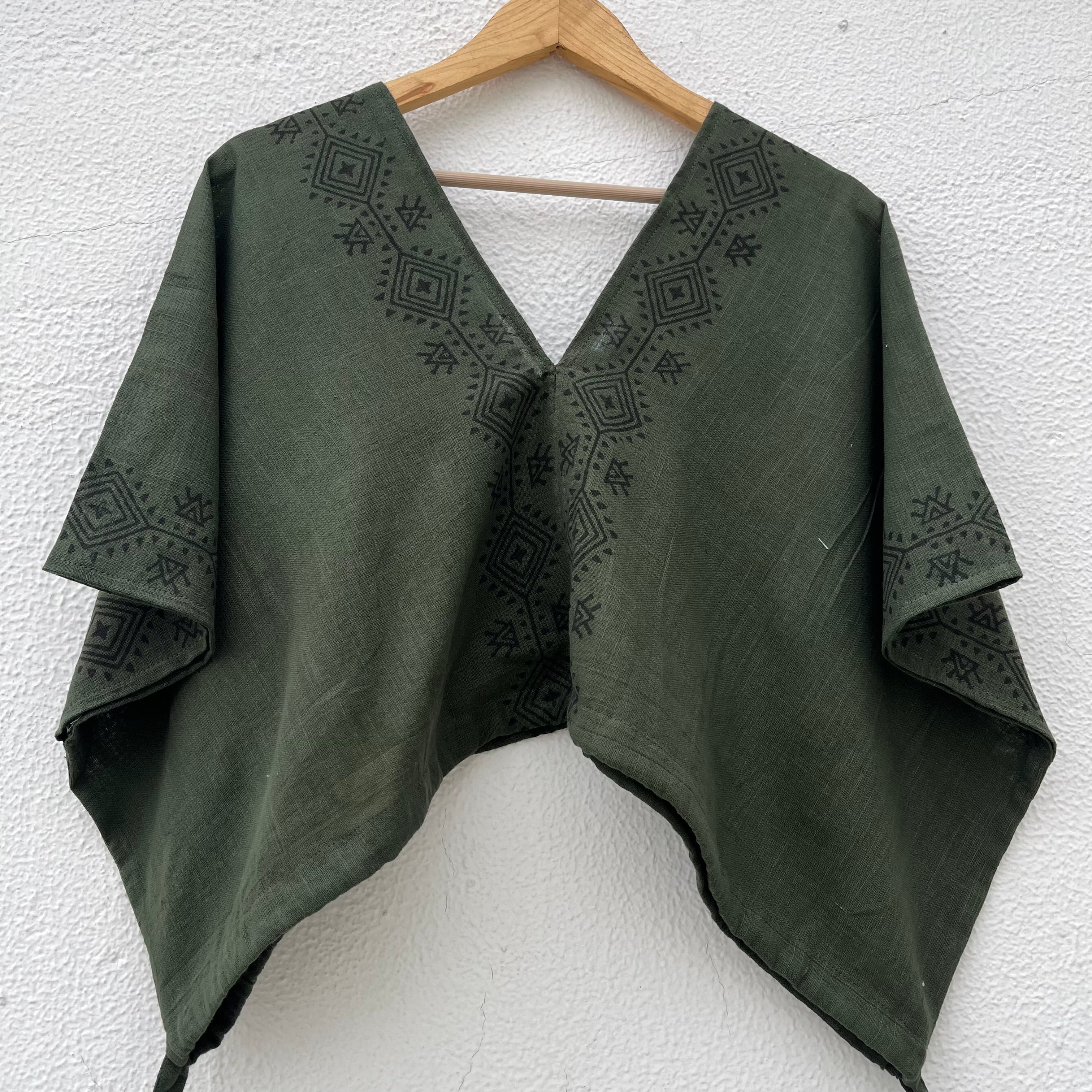 Zyra V-Neck Cotton Top - Forest Green