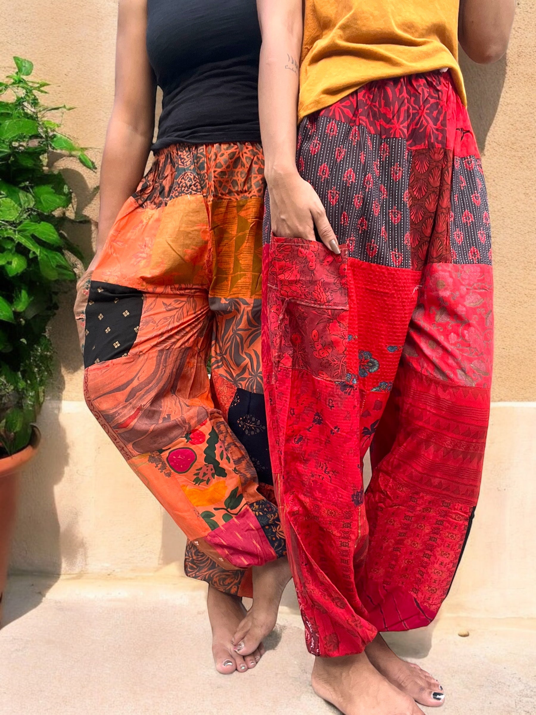 Cotton Patchwork Pants - Red