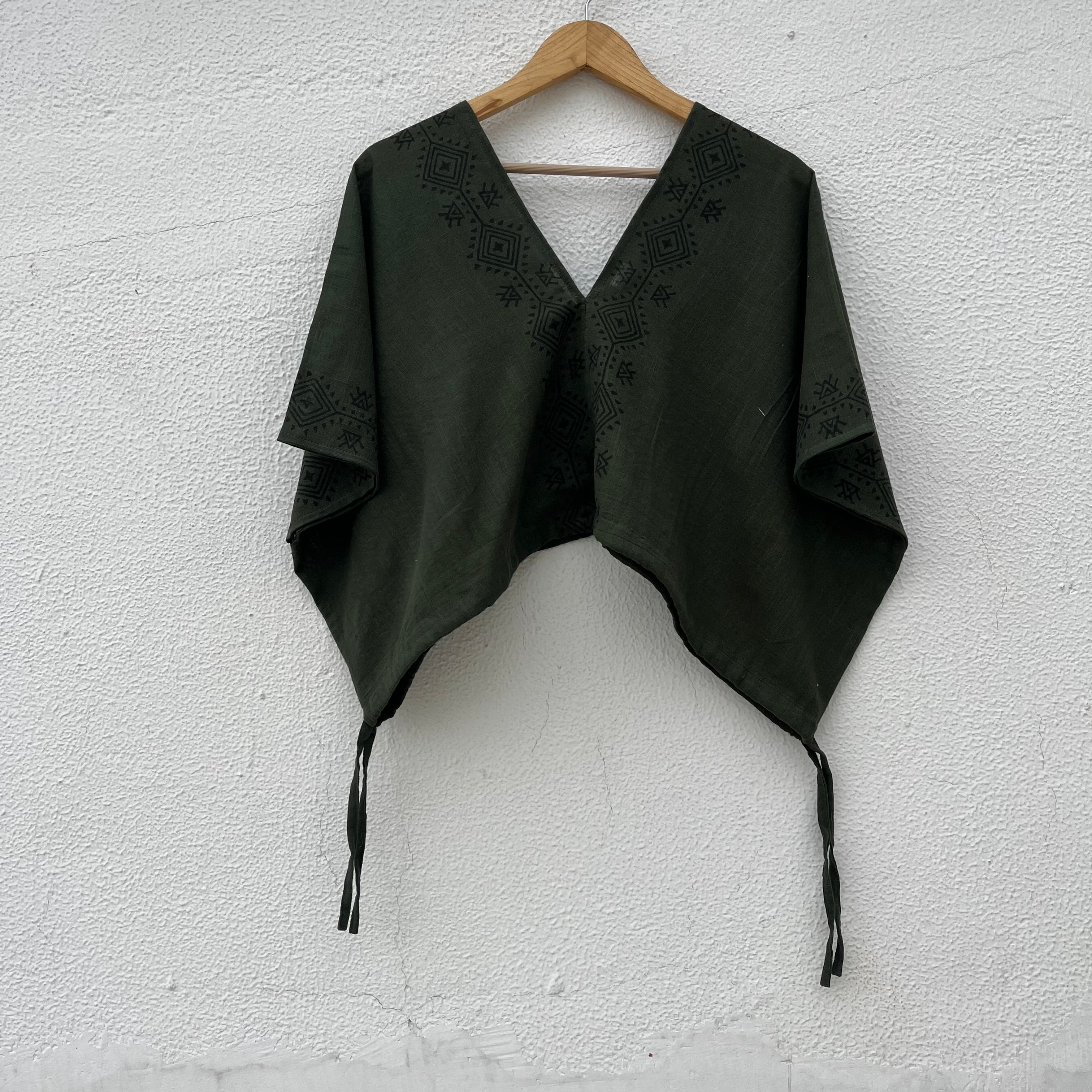 Zyra V-Neck Cotton Top - Forest Green