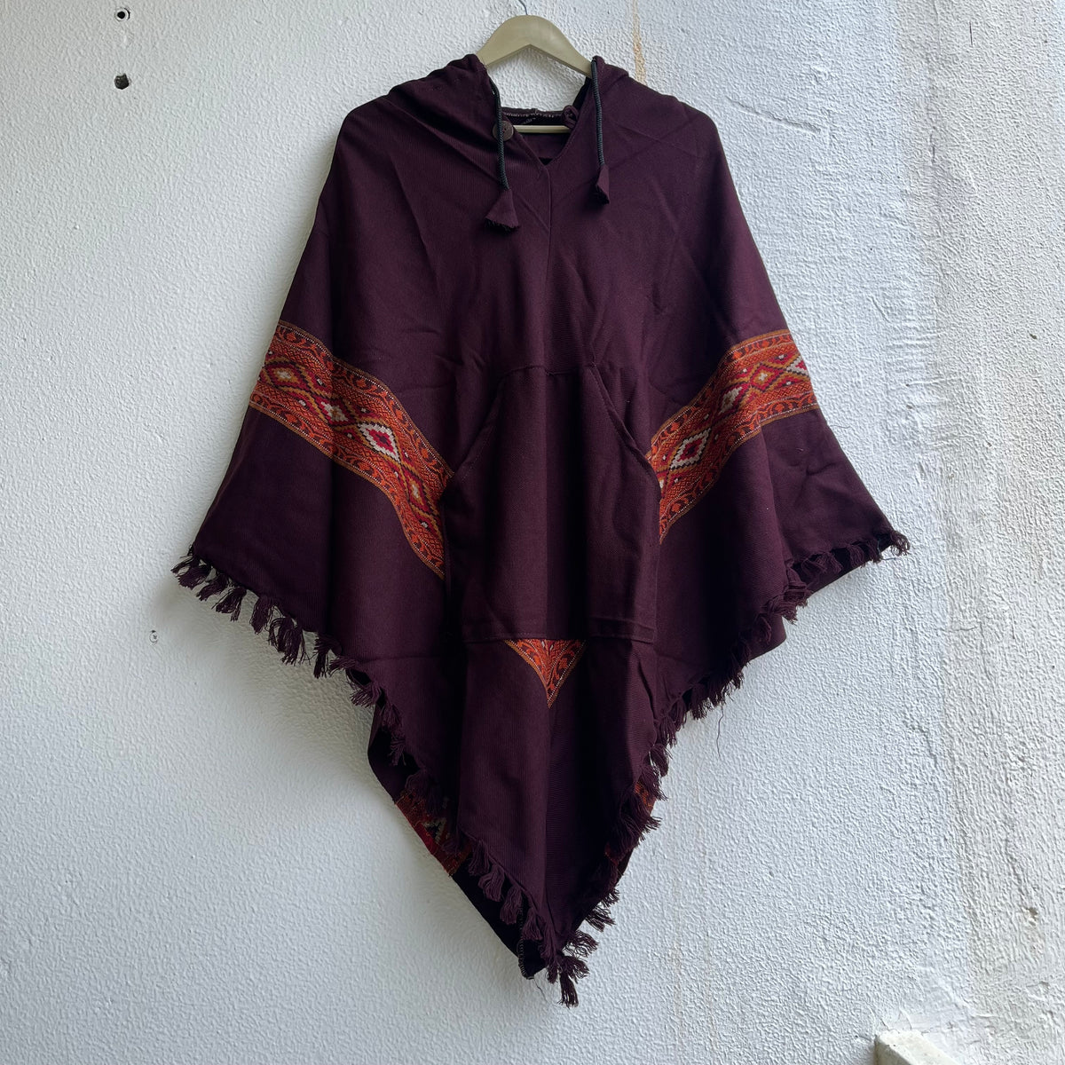 Woollen Pahadi Poncho - Wine