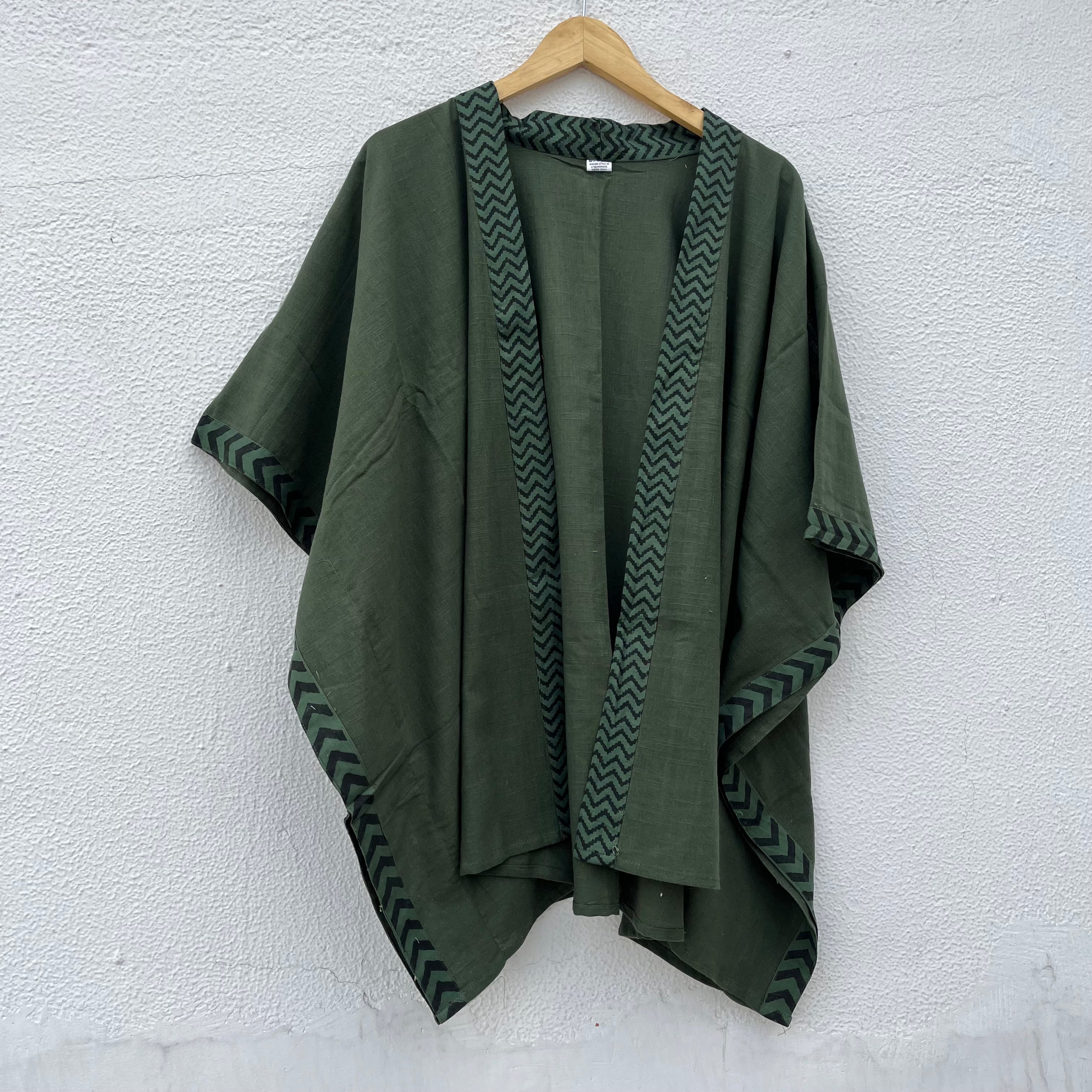 Karwaan Kaftan Cotton Shrug - Forest Green