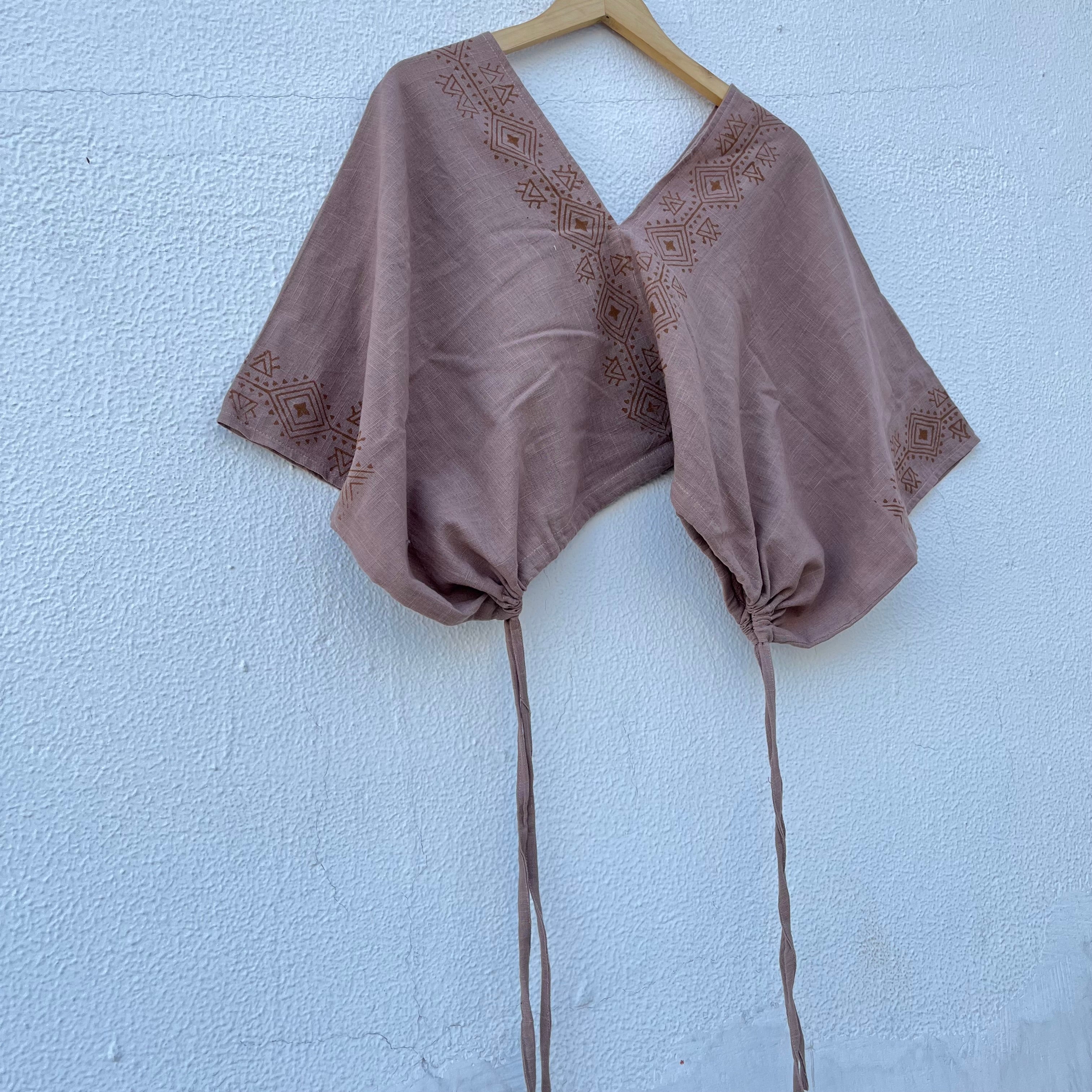 Zyra V-Neck Cotton Top - Light Sand