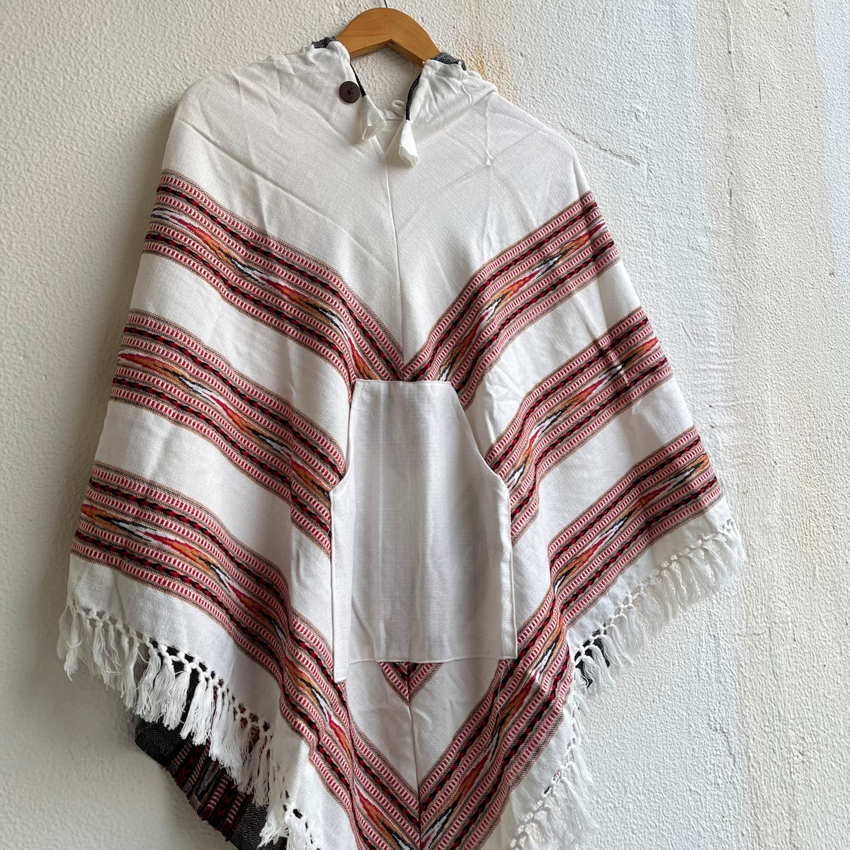 Pahadi Poncho 3 Patti with Hood - White