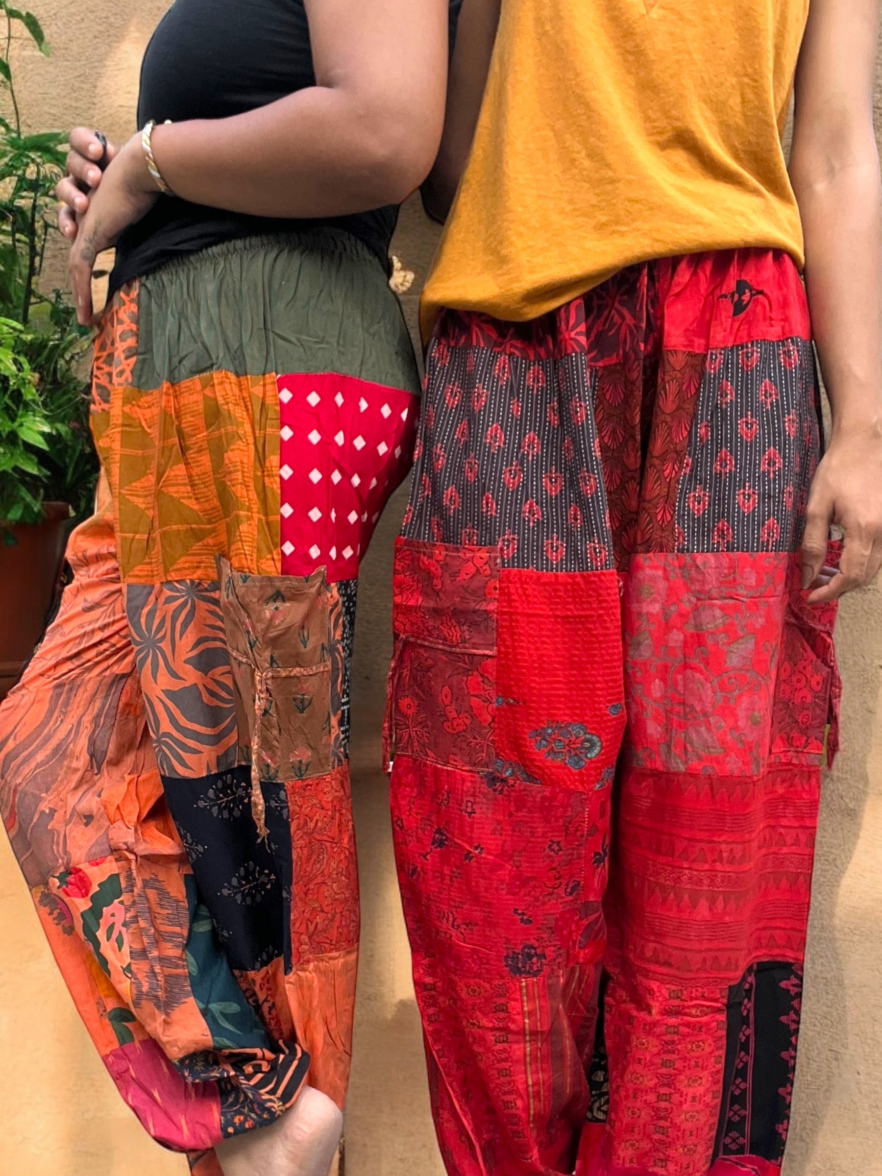Cotton Patchwork Pants - Red