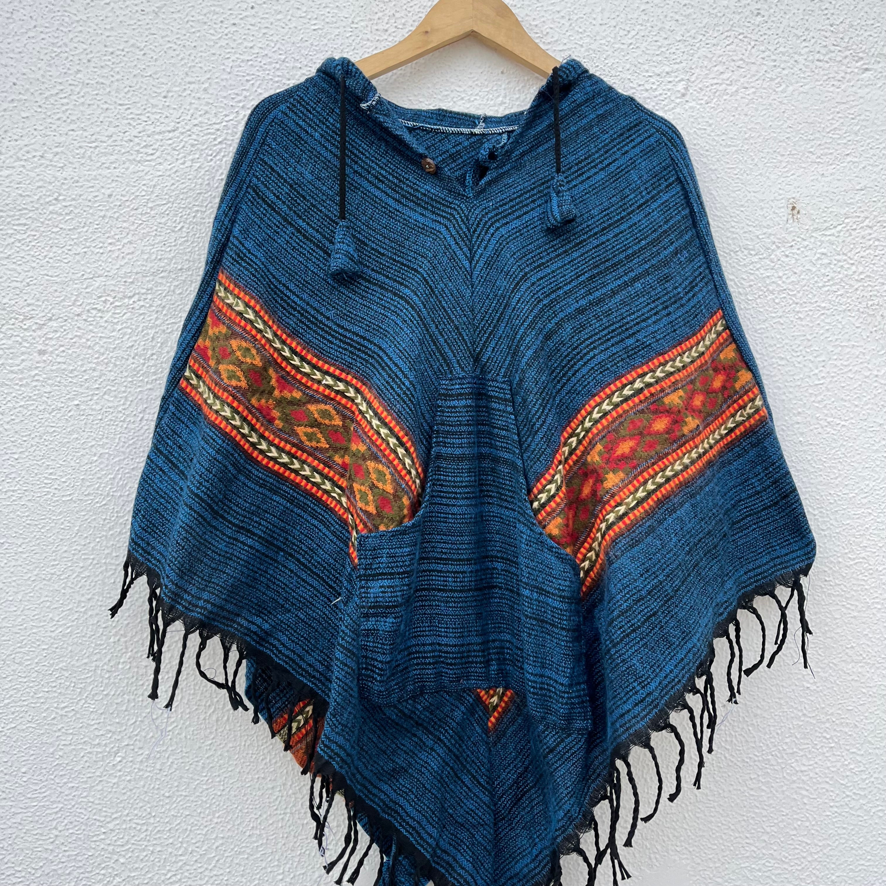 Combo Set - Kullu Poncho + Woollen Pants (Blue)