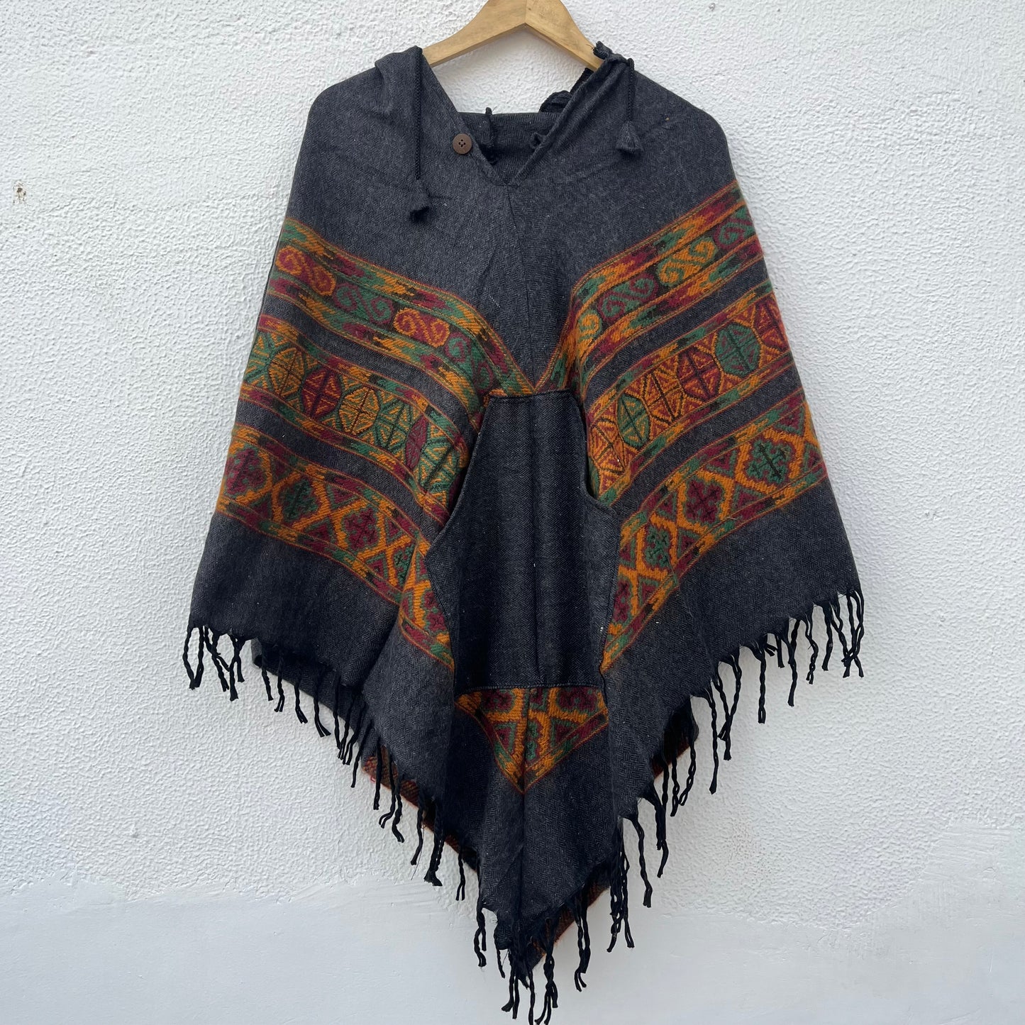 Pahadi Poncho 3 Patti with Hood - Charcoal