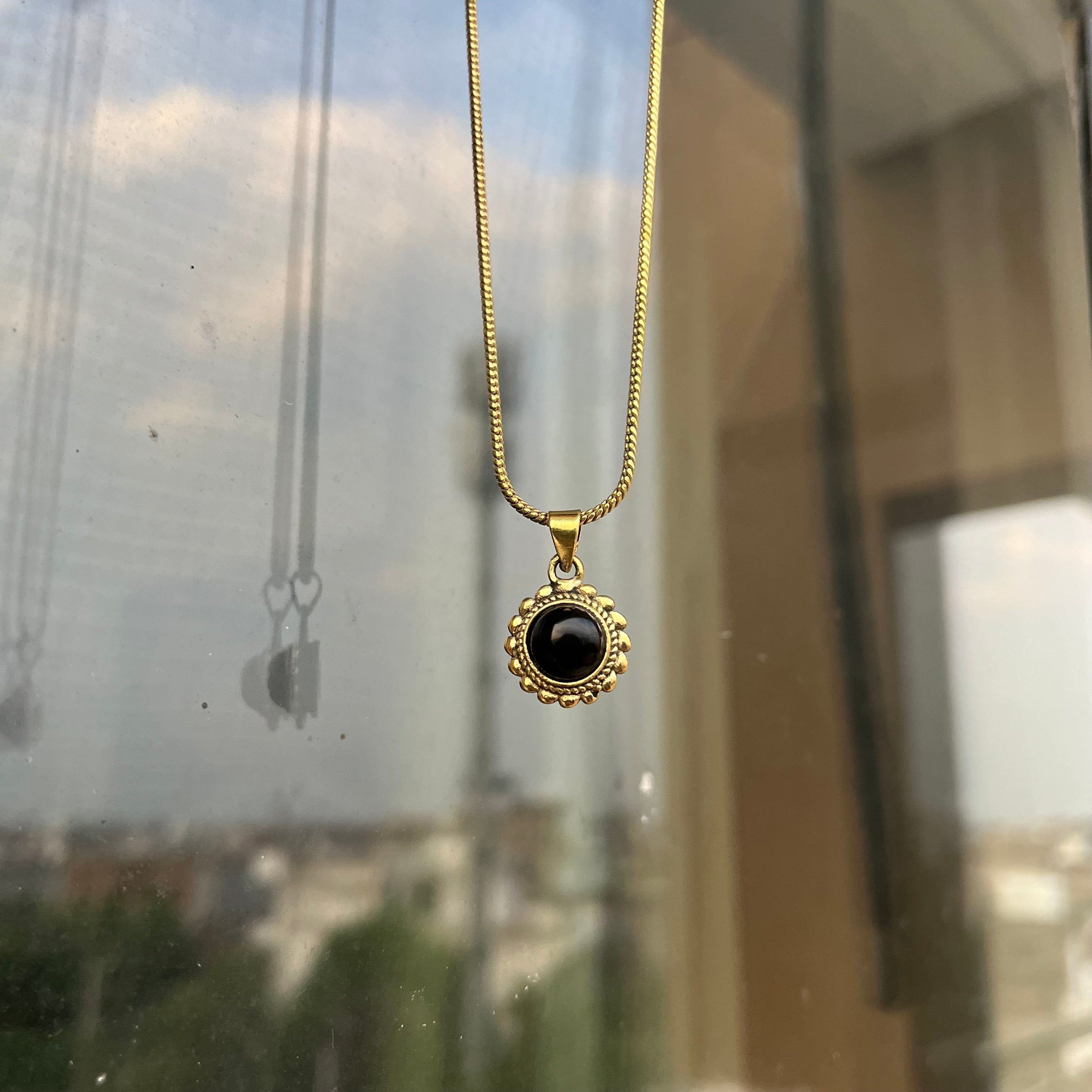 Black Stone Pendant & Chain
