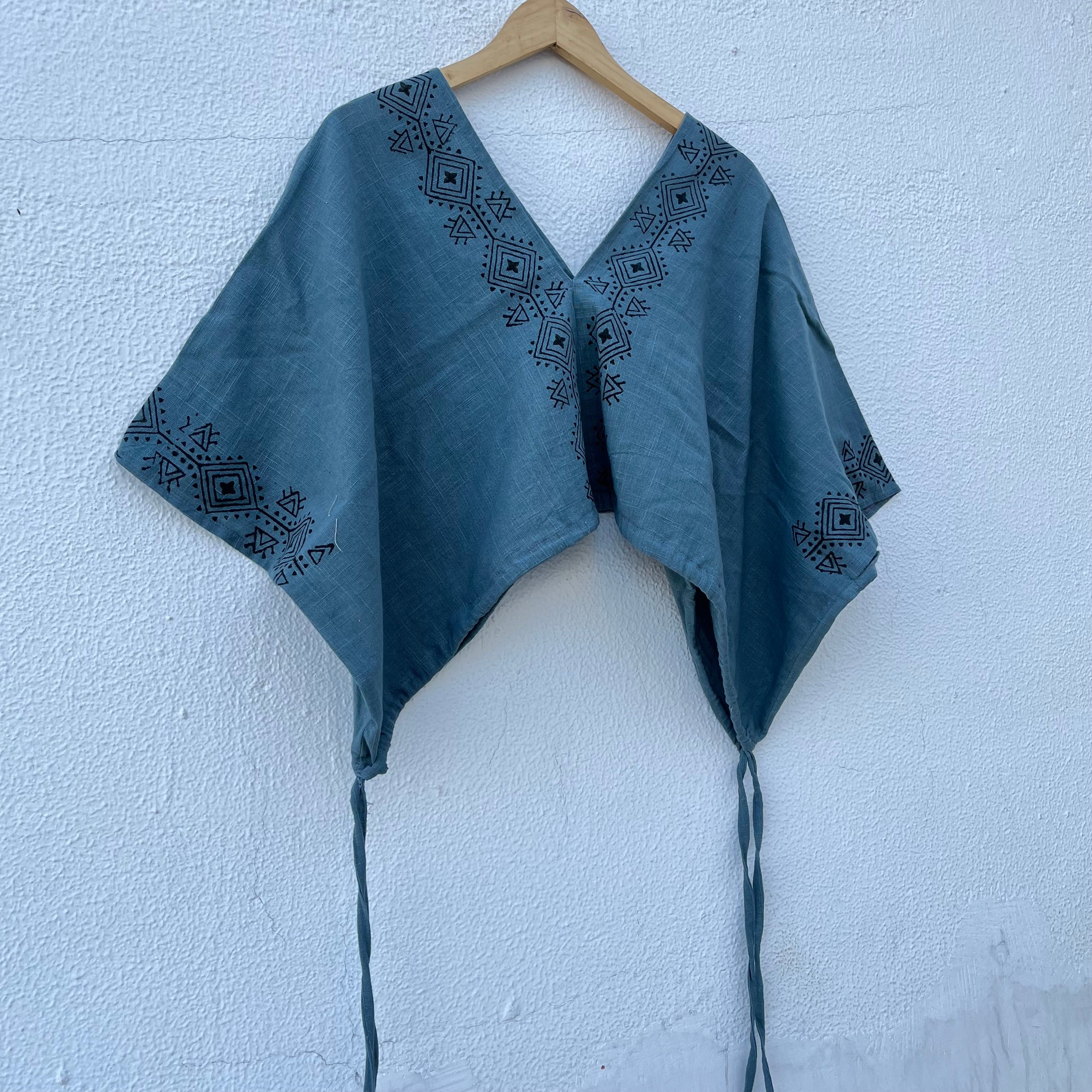 Zyra V-Neck Cotton Top - Dusty Teal