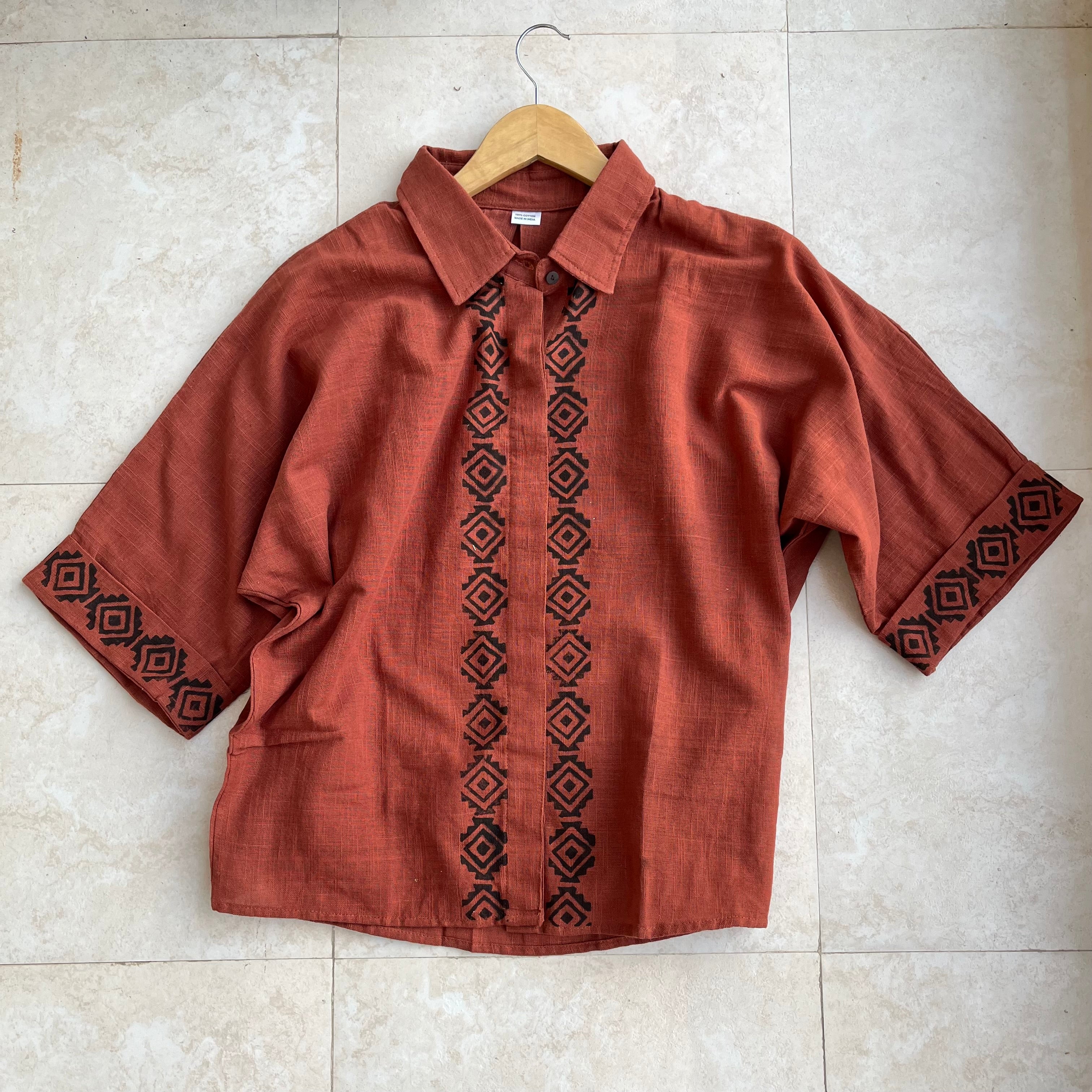 Rahgir Cotton Shirt - Rust Orange