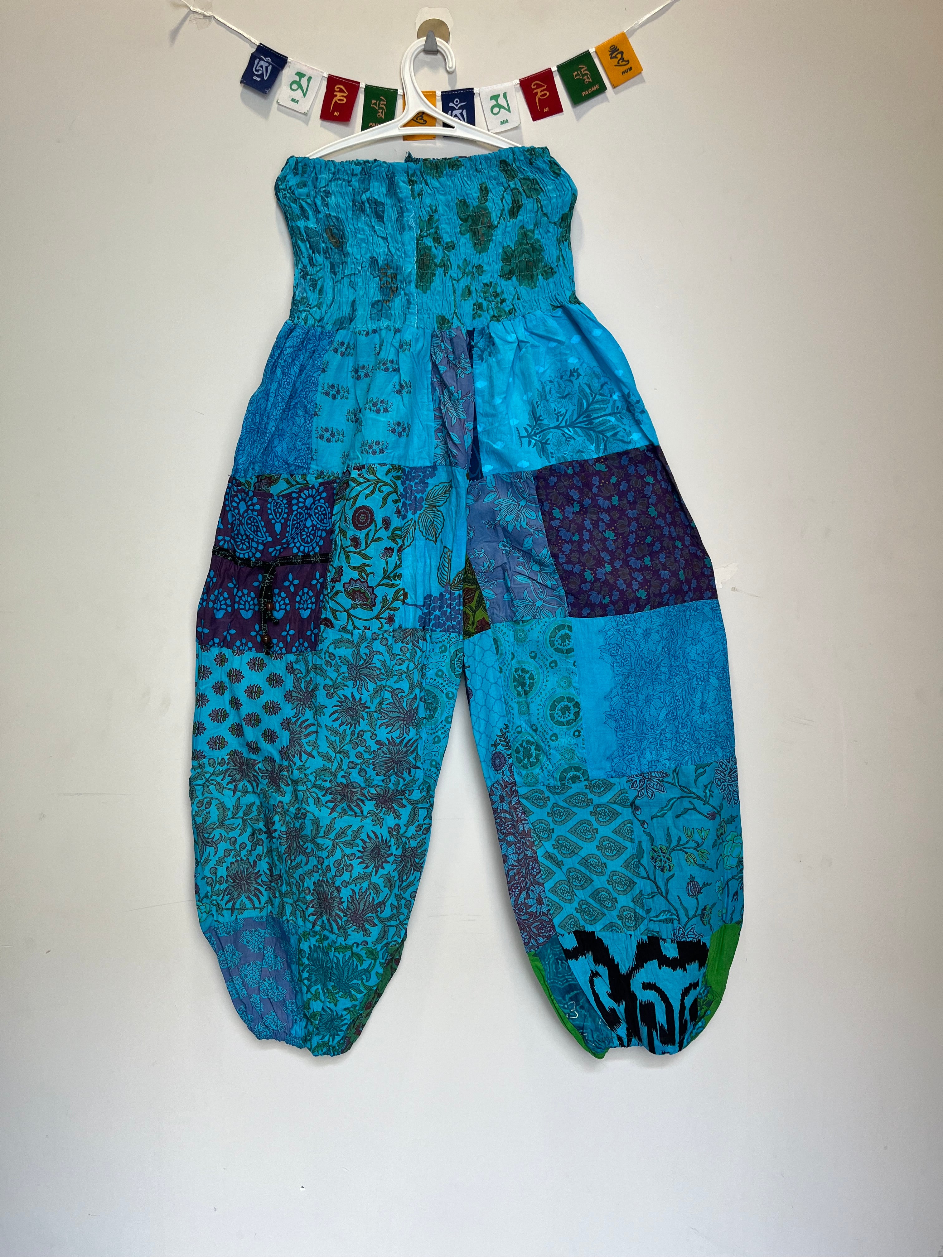 Cotton Patchwork Pants - Kansai Pattern (Turquoise )