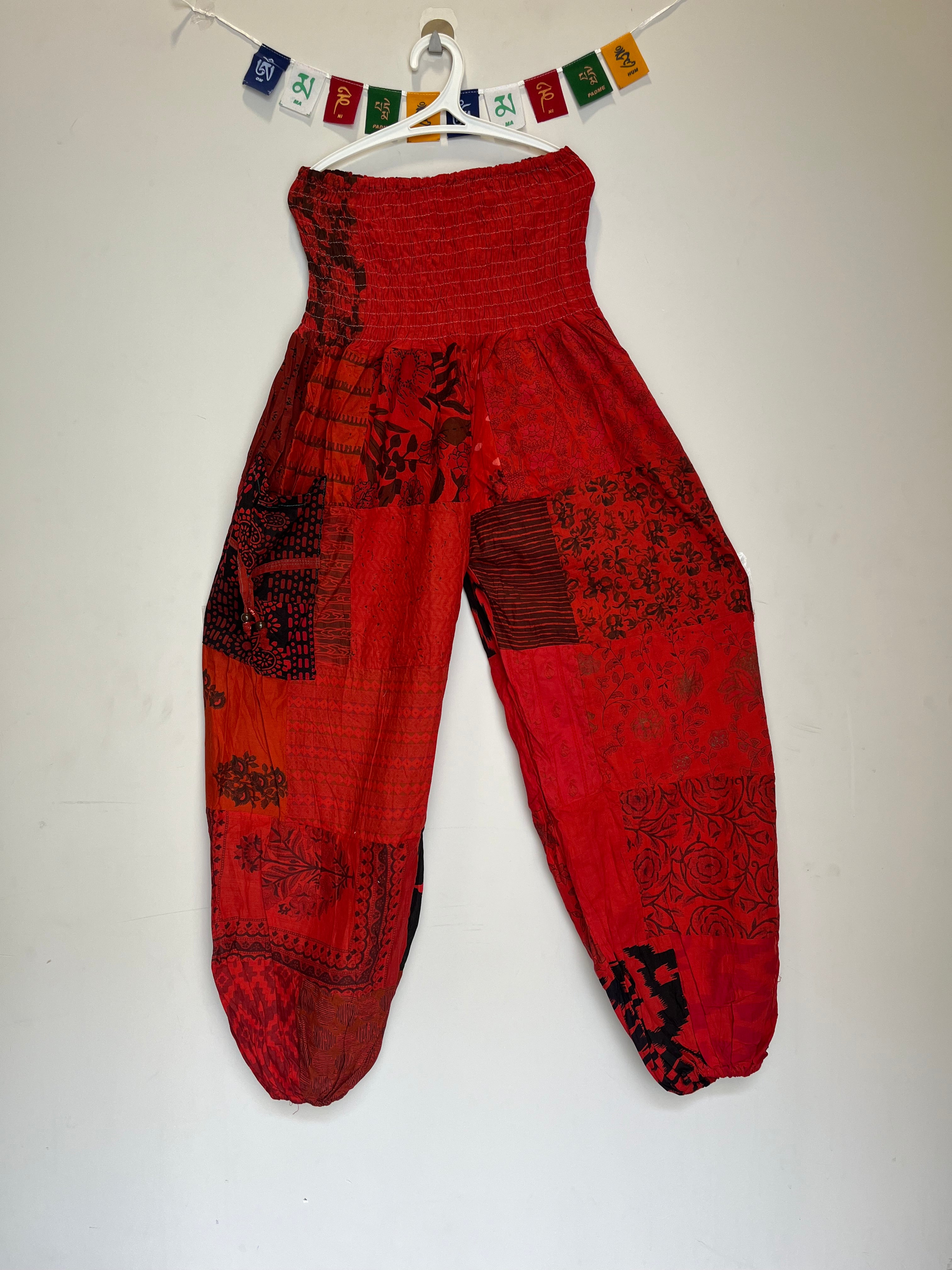 Cotton Patchwork Pants - Kansai Pattern (Red)
