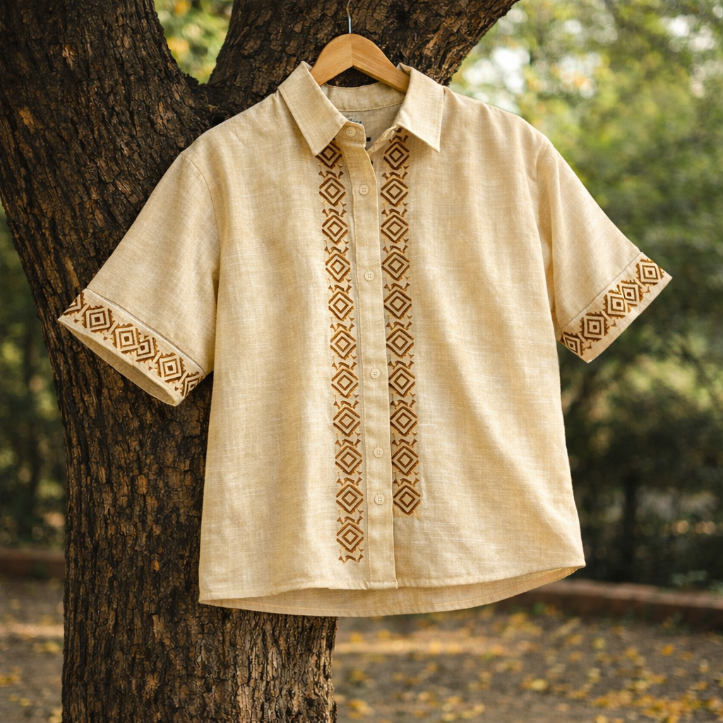 Rahgir Cotton Unisex Shirt - Warm Cream