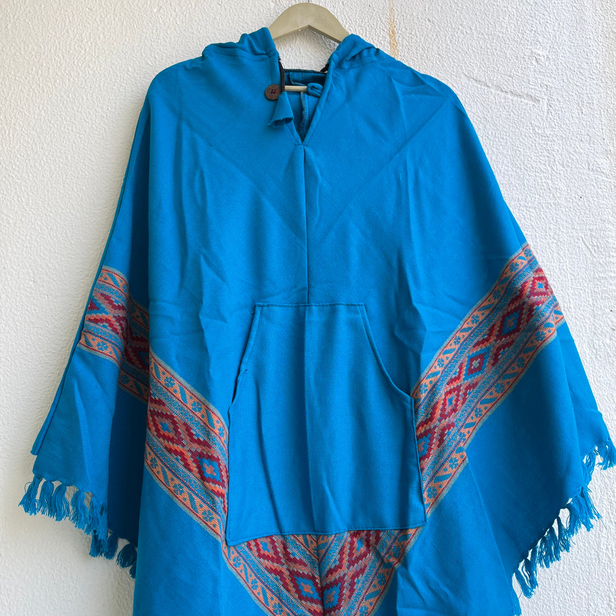 Woollen Pahadi Poncho - Sea Blue