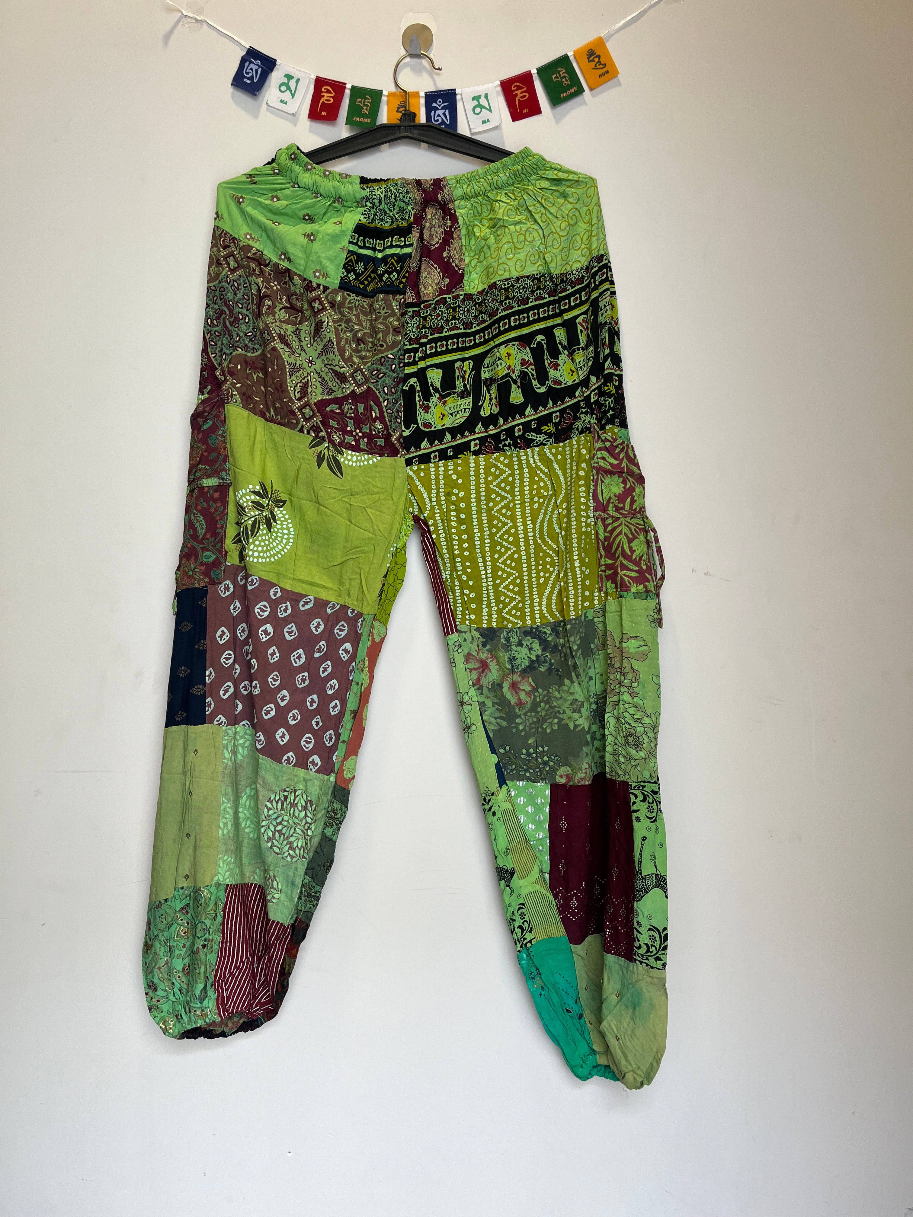 Cotton Patchwork Pants - Green