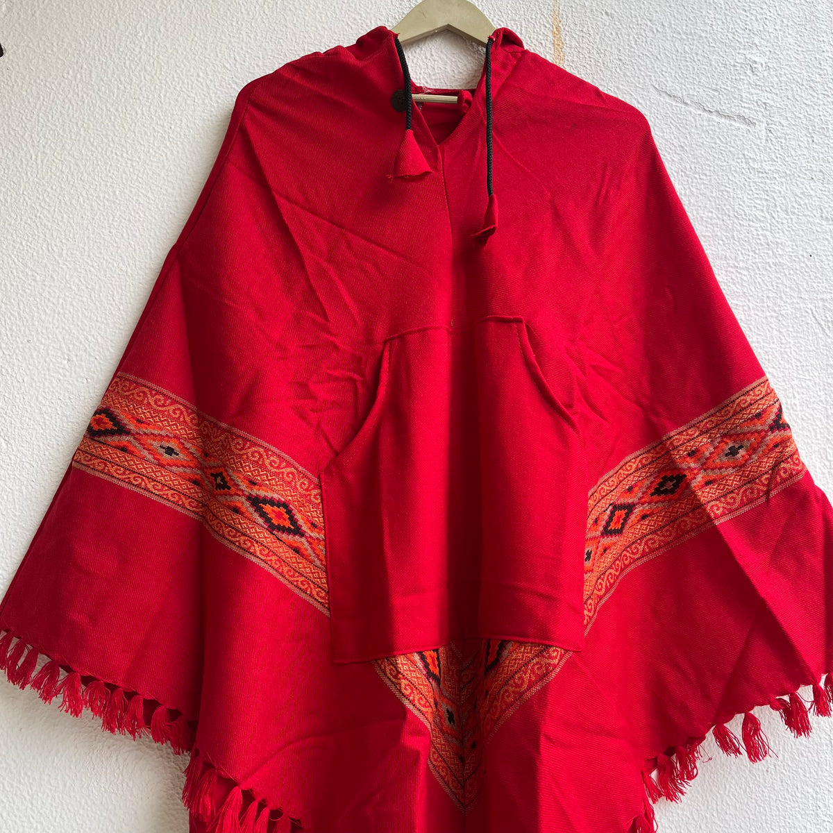 Woollen Pahadi Poncho - Red