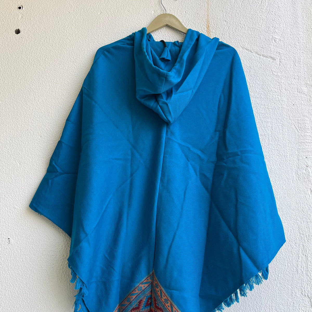 Woollen Pahadi Poncho - Sea Blue