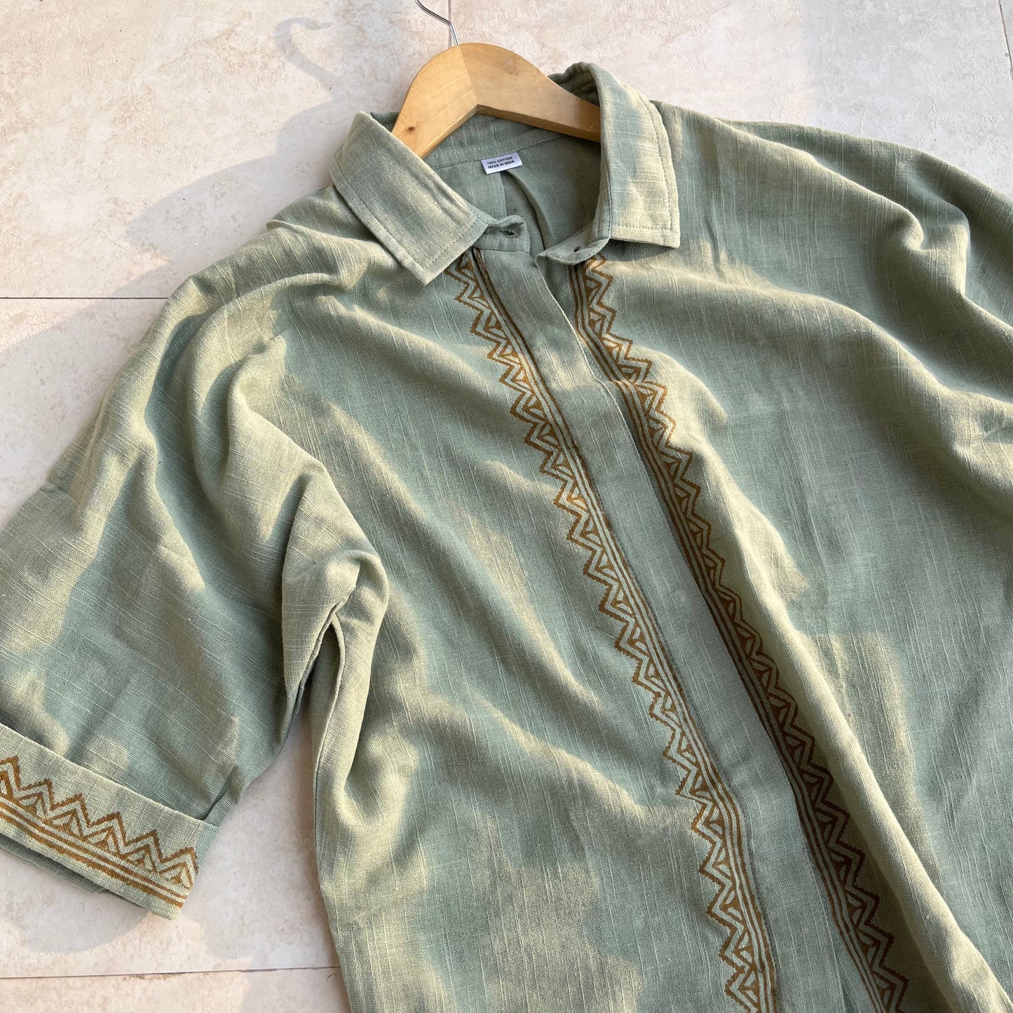 Rahgir Cotton Unisex Shirt - Sage Green