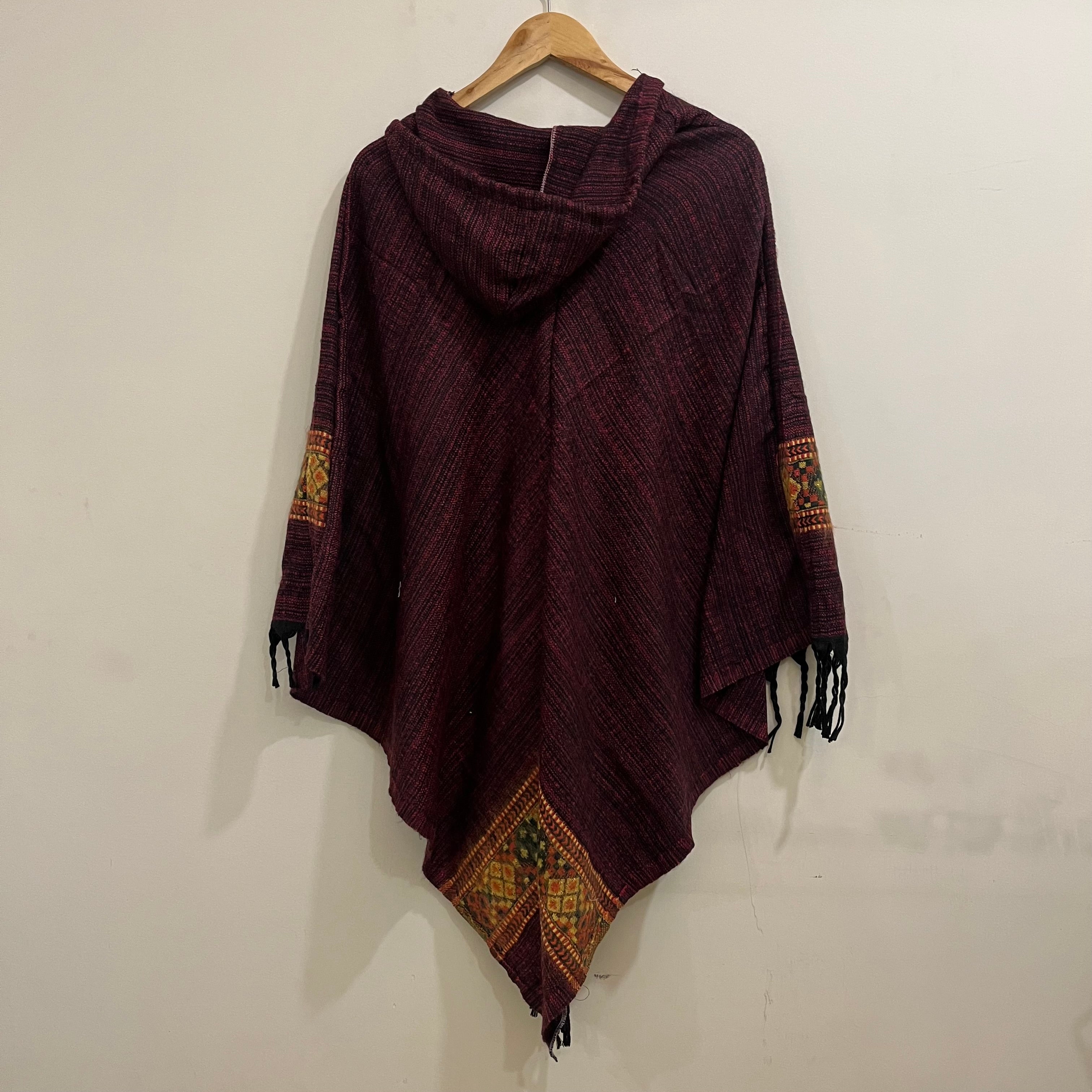 Combo Set - Kullu Poncho + Woollen Pants (Maroon)