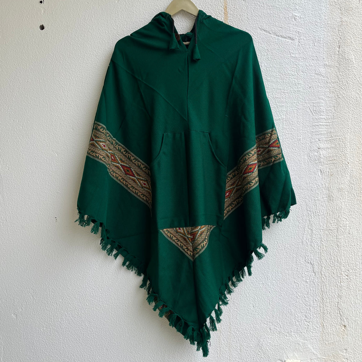 Woollen Pahadi Poncho - Forest Green