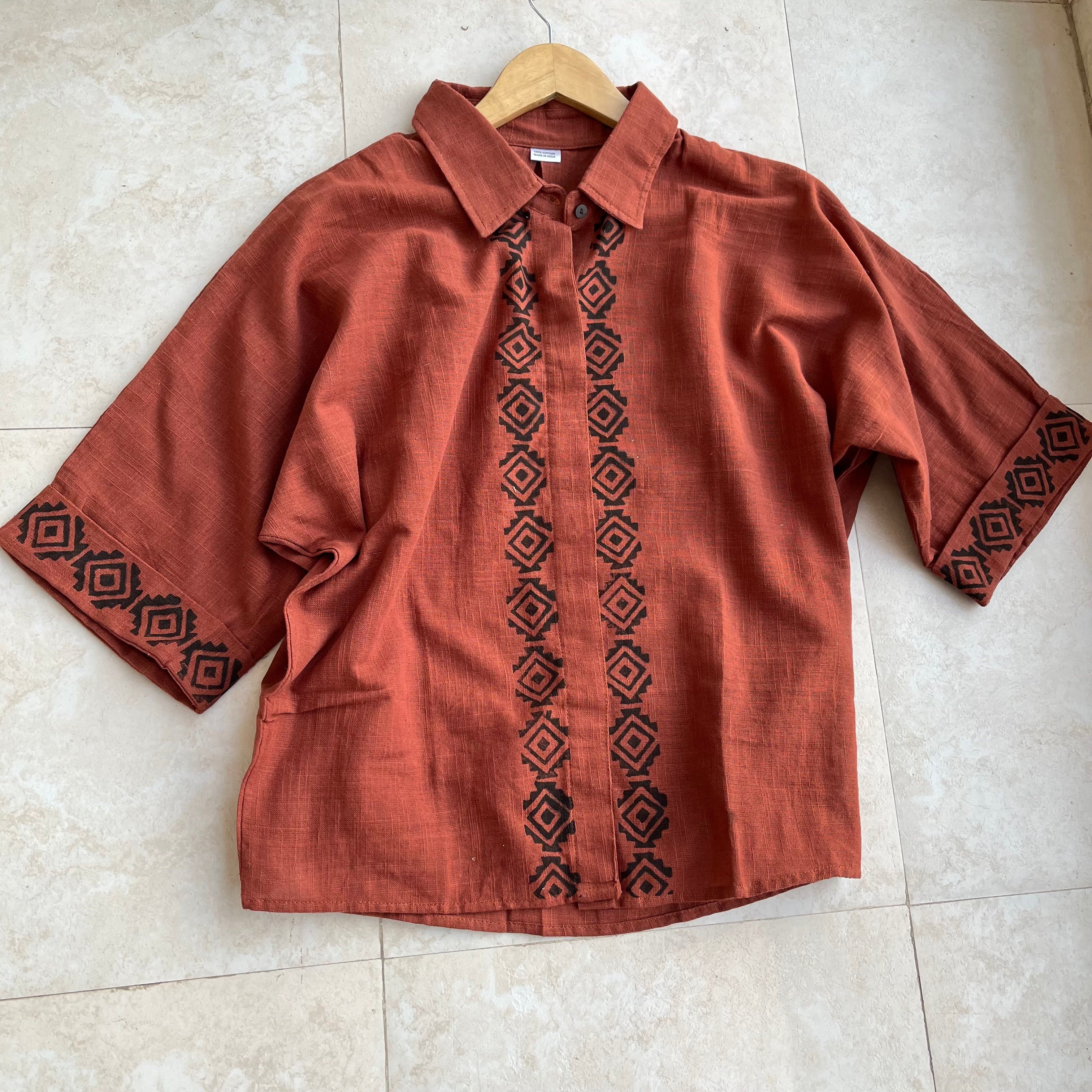 Rahgir Cotton Shirt - Rust Orange