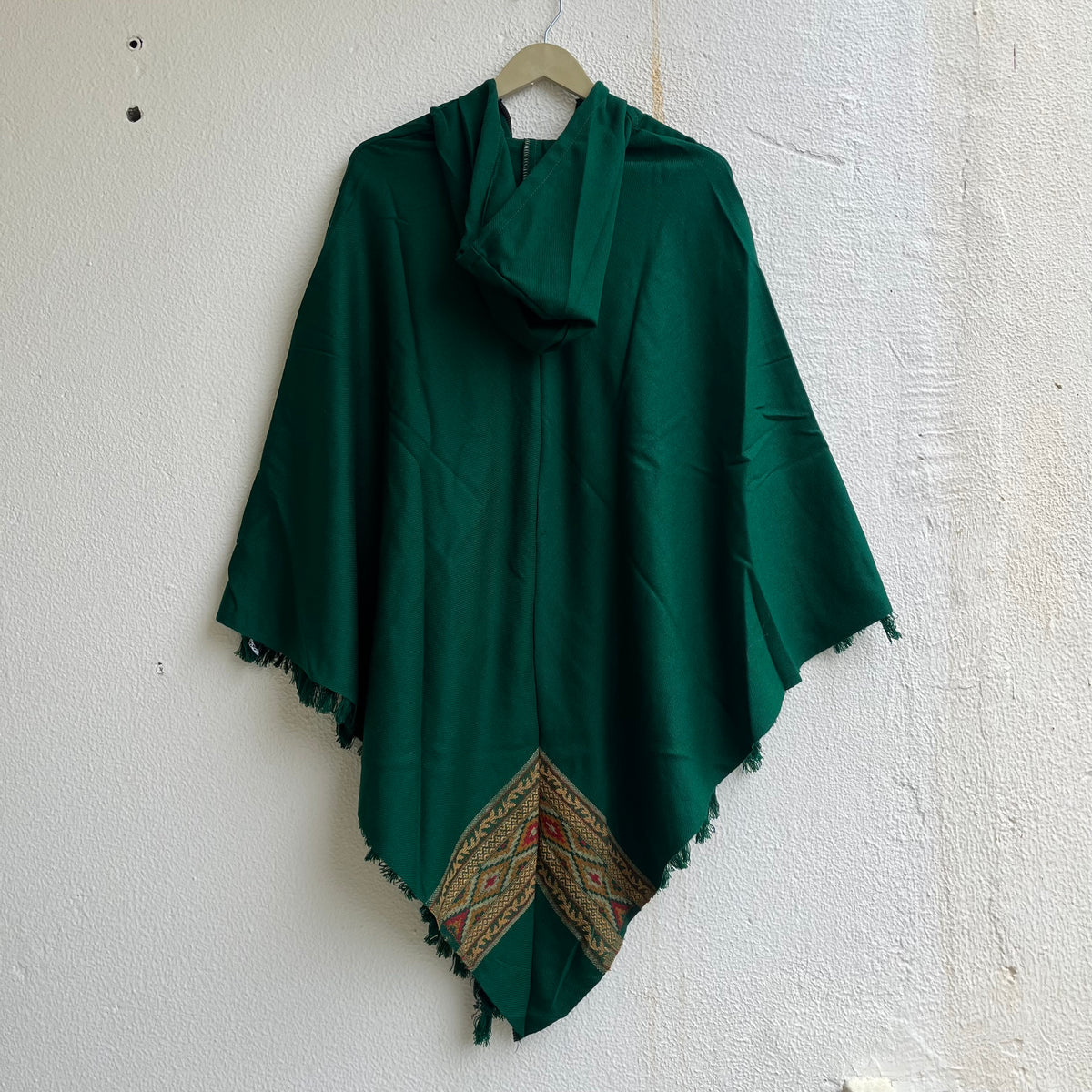 Woollen Pahadi Poncho - Forest Green