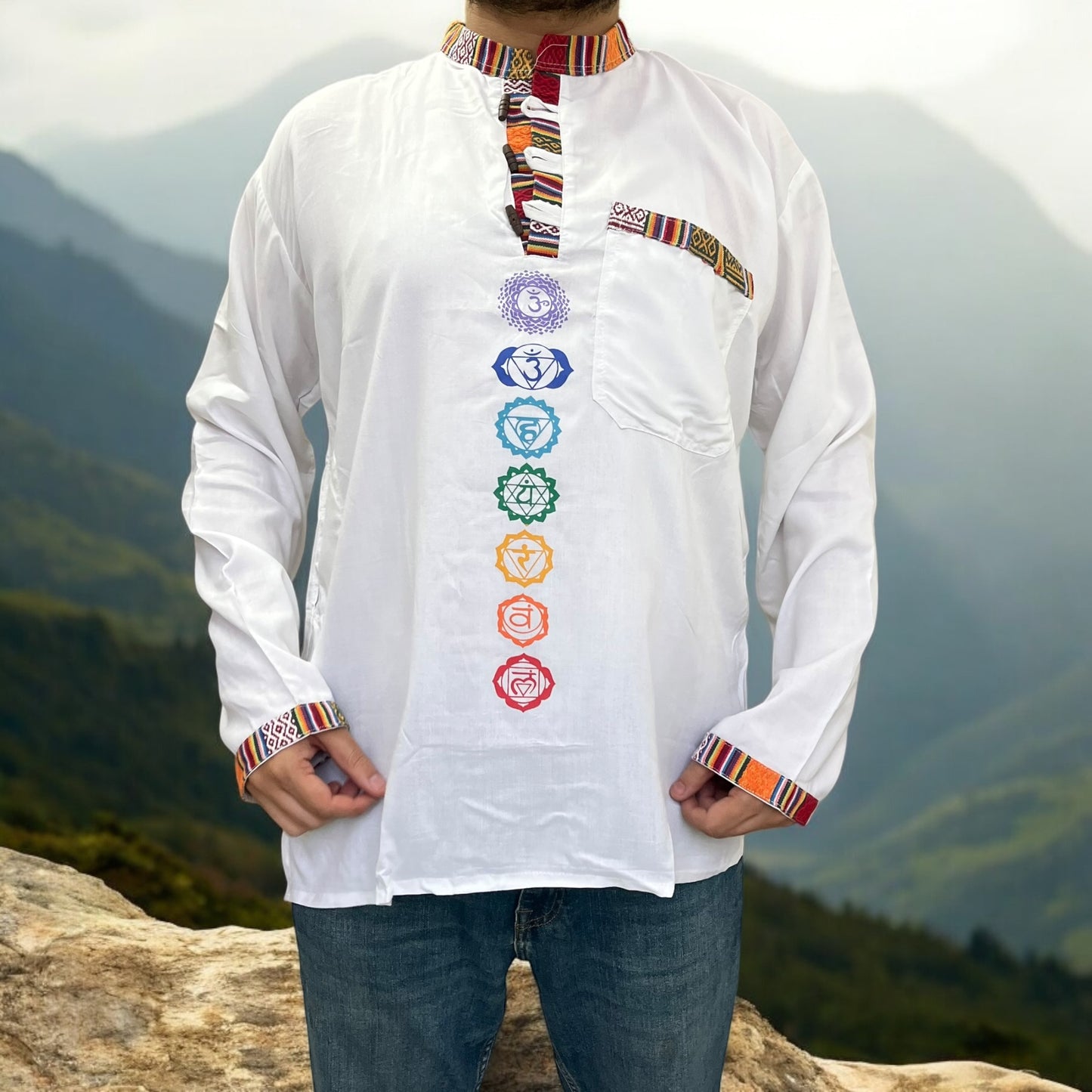7 Chakra Kurta - White with Pocket