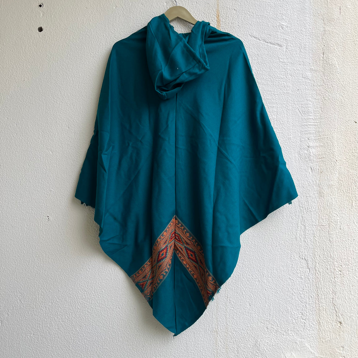 Woollen Pahadi Poncho - Firozi