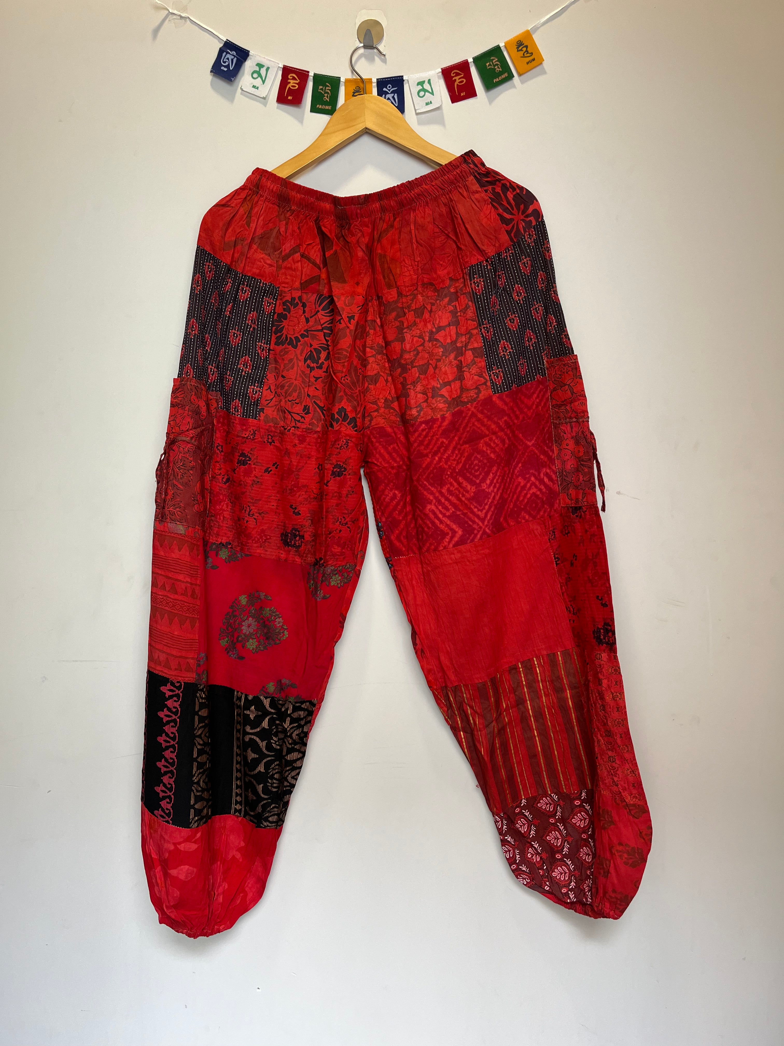 Cotton Patchwork Pants - Red