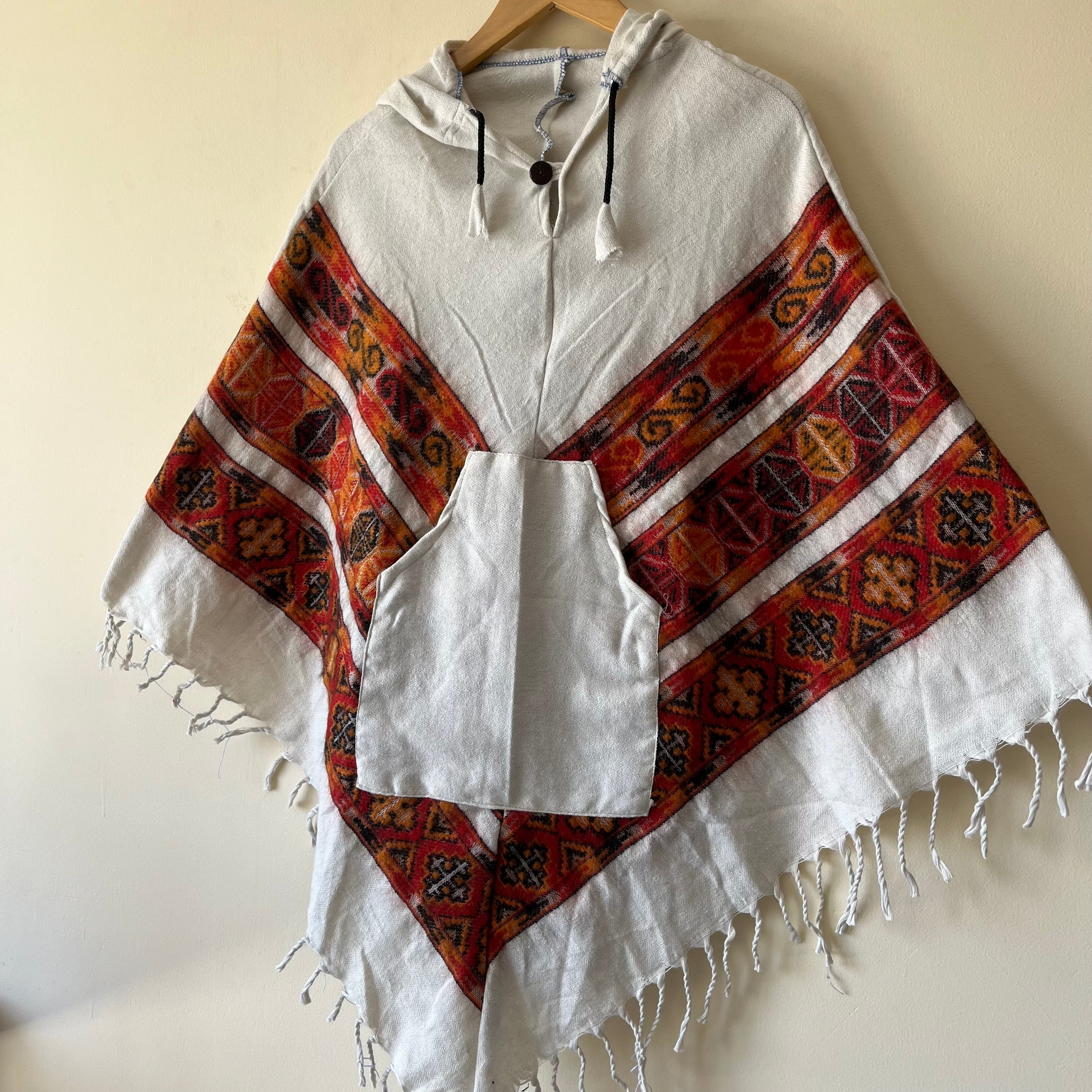 Pahadi Poncho 3 Patti with Hood - White