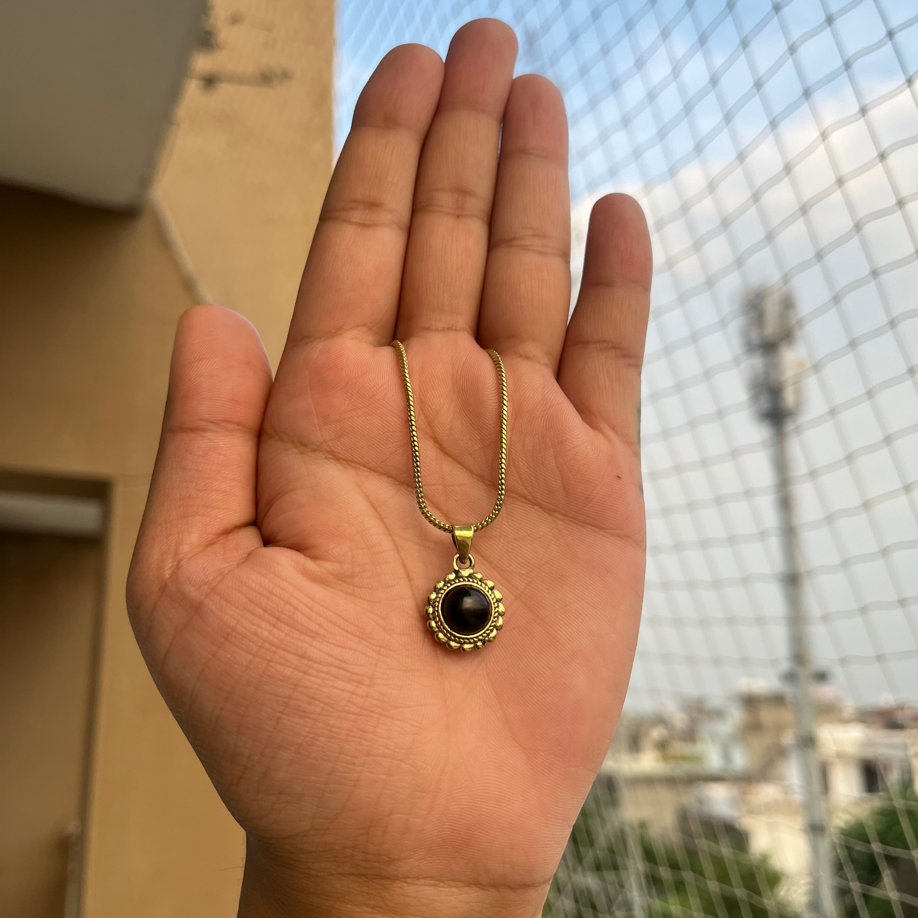 Black Stone Pendant & Chain
