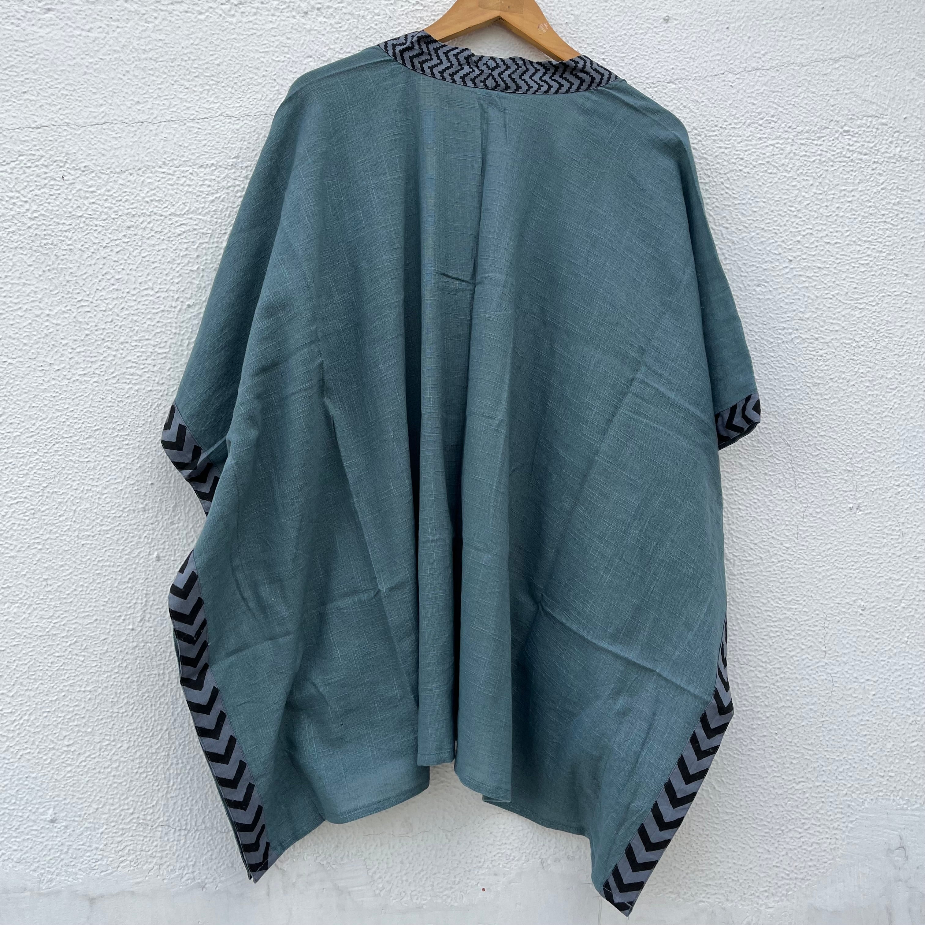 Karwaan Kaftan Cotton Shrug- Teal Blue