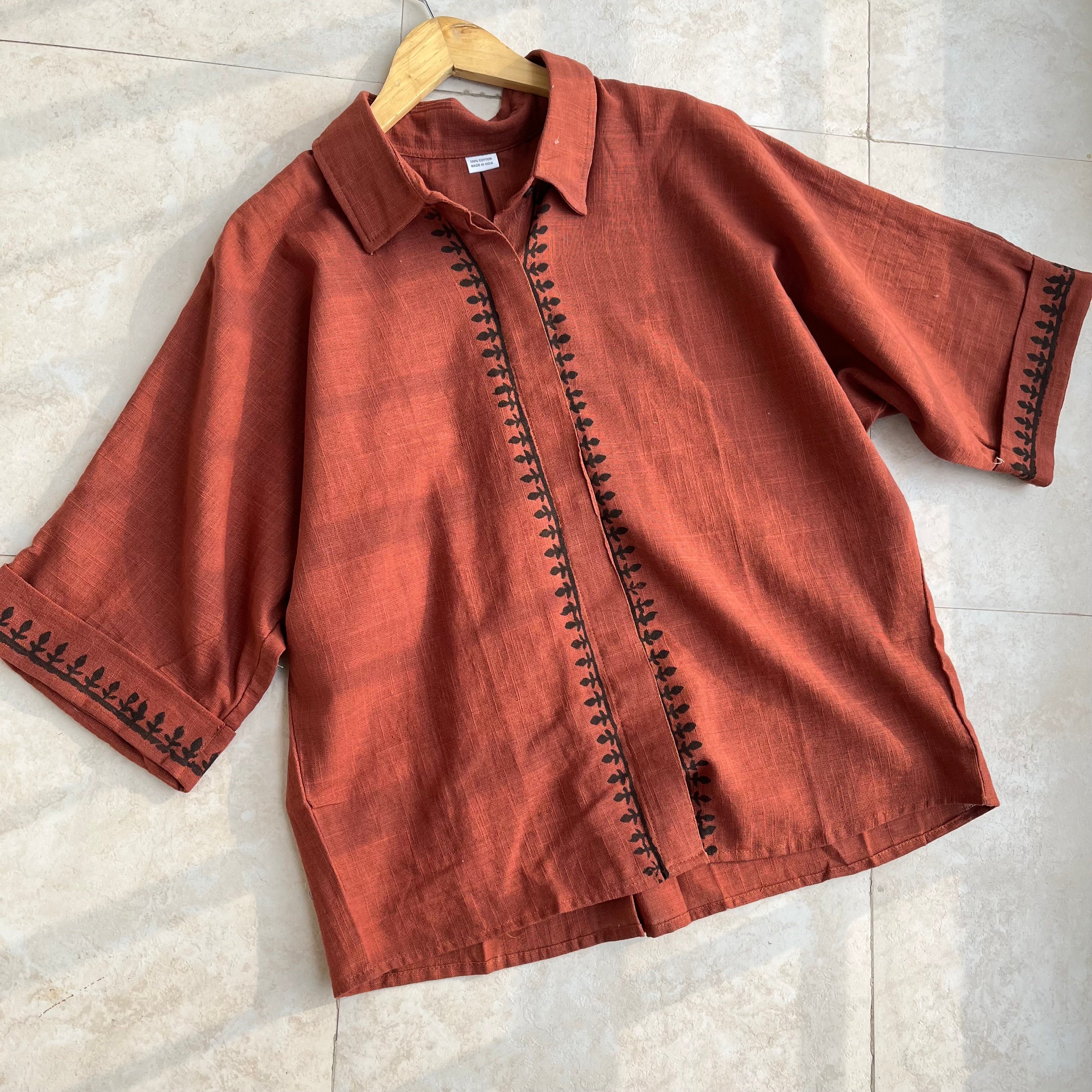 Rahgir Cotton Shirt - Rust Orange