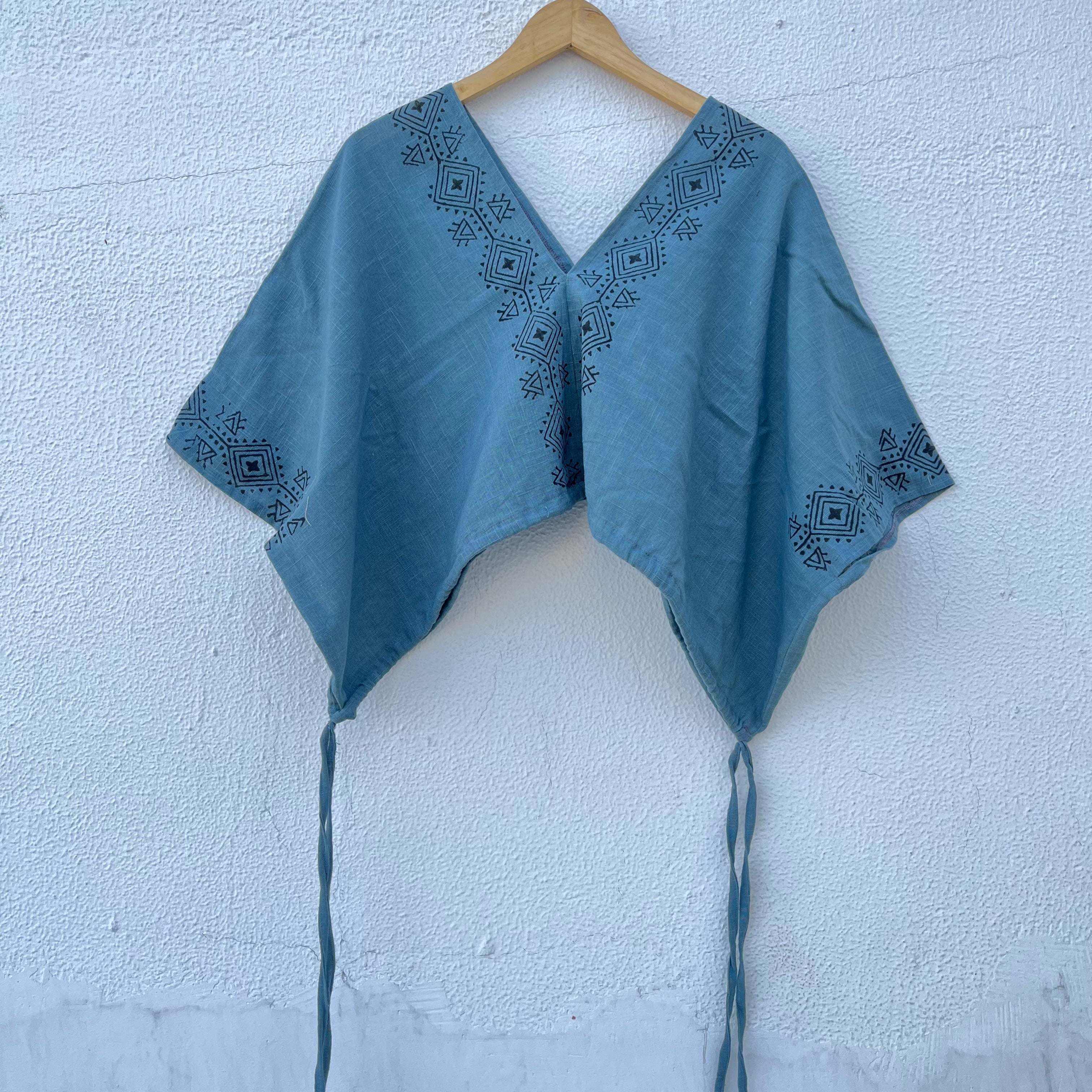 Zyra V-Neck Cotton Top - Dusty Teal