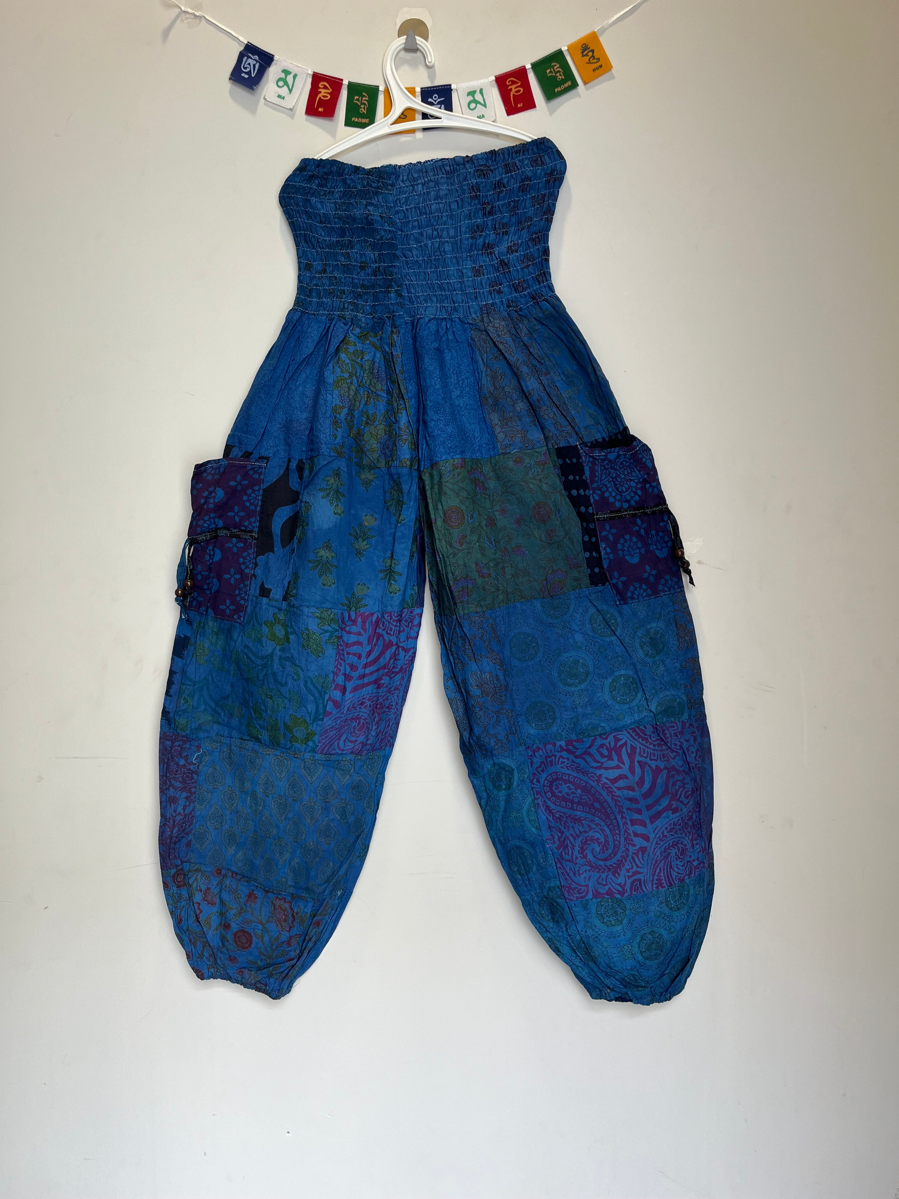 Cotton Patchwork Pants - Kansai Pattern (Blue)