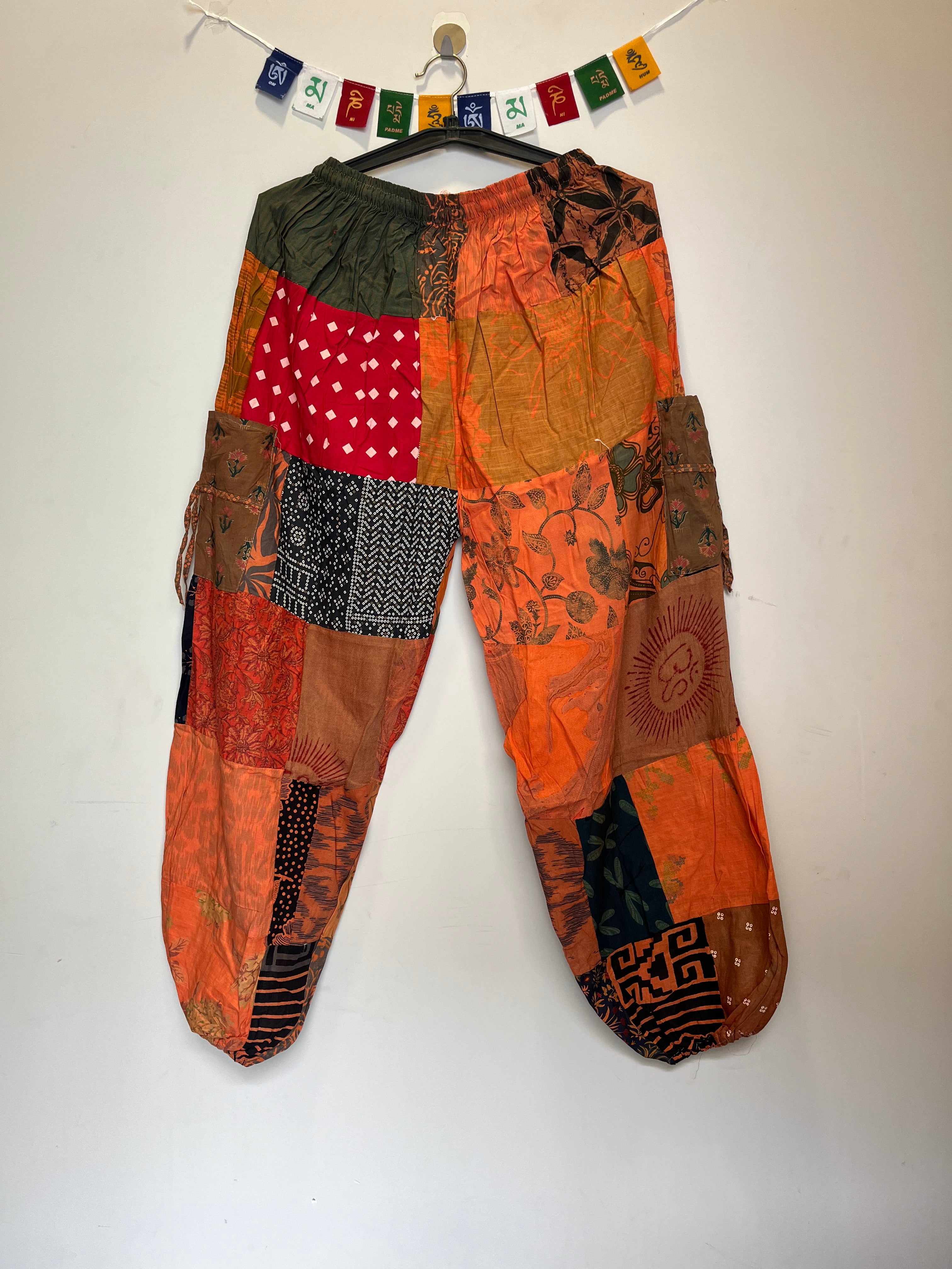 Cotton Patchwork Pants - Orange