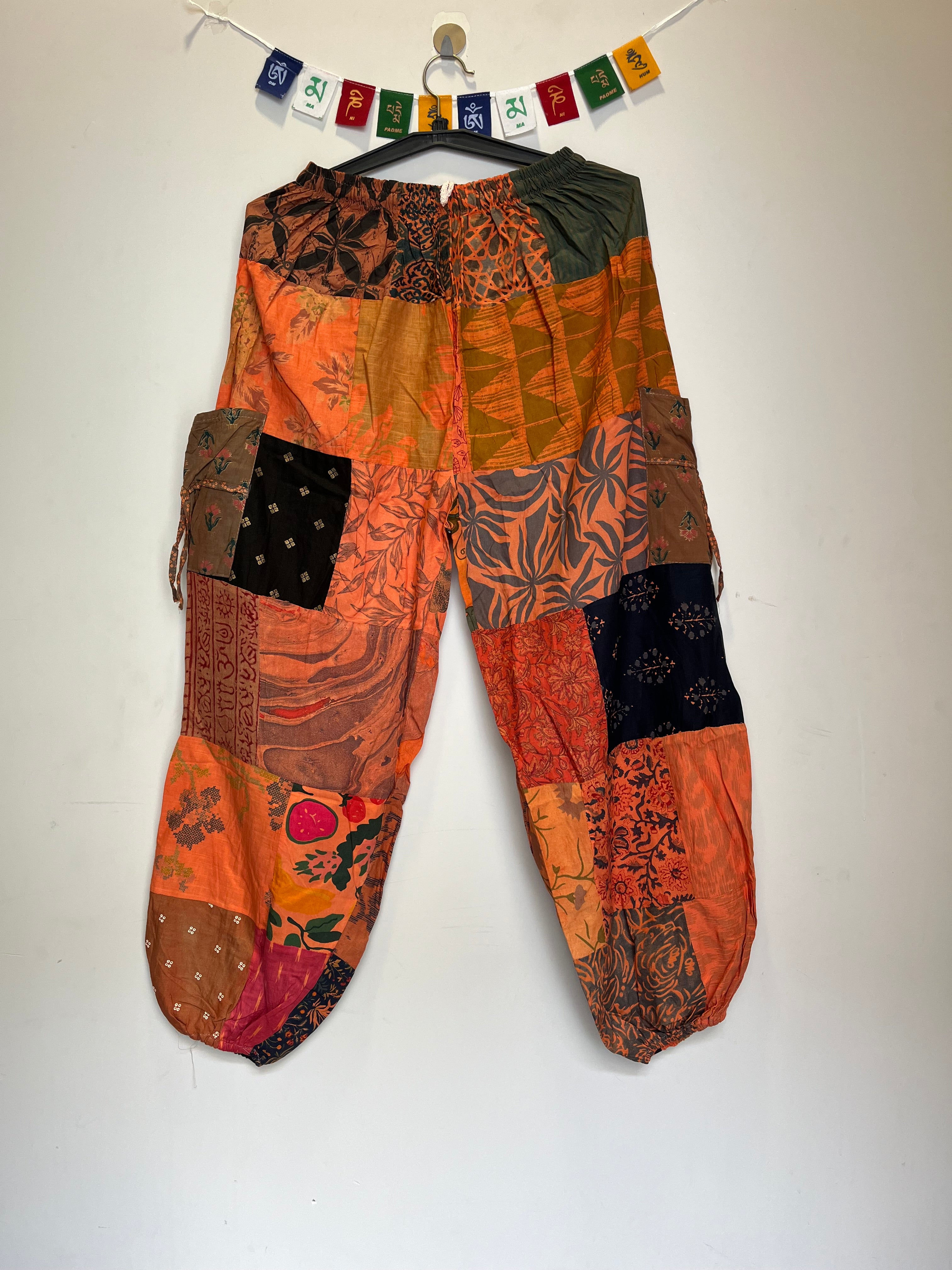 Cotton Patchwork Pants - Orange